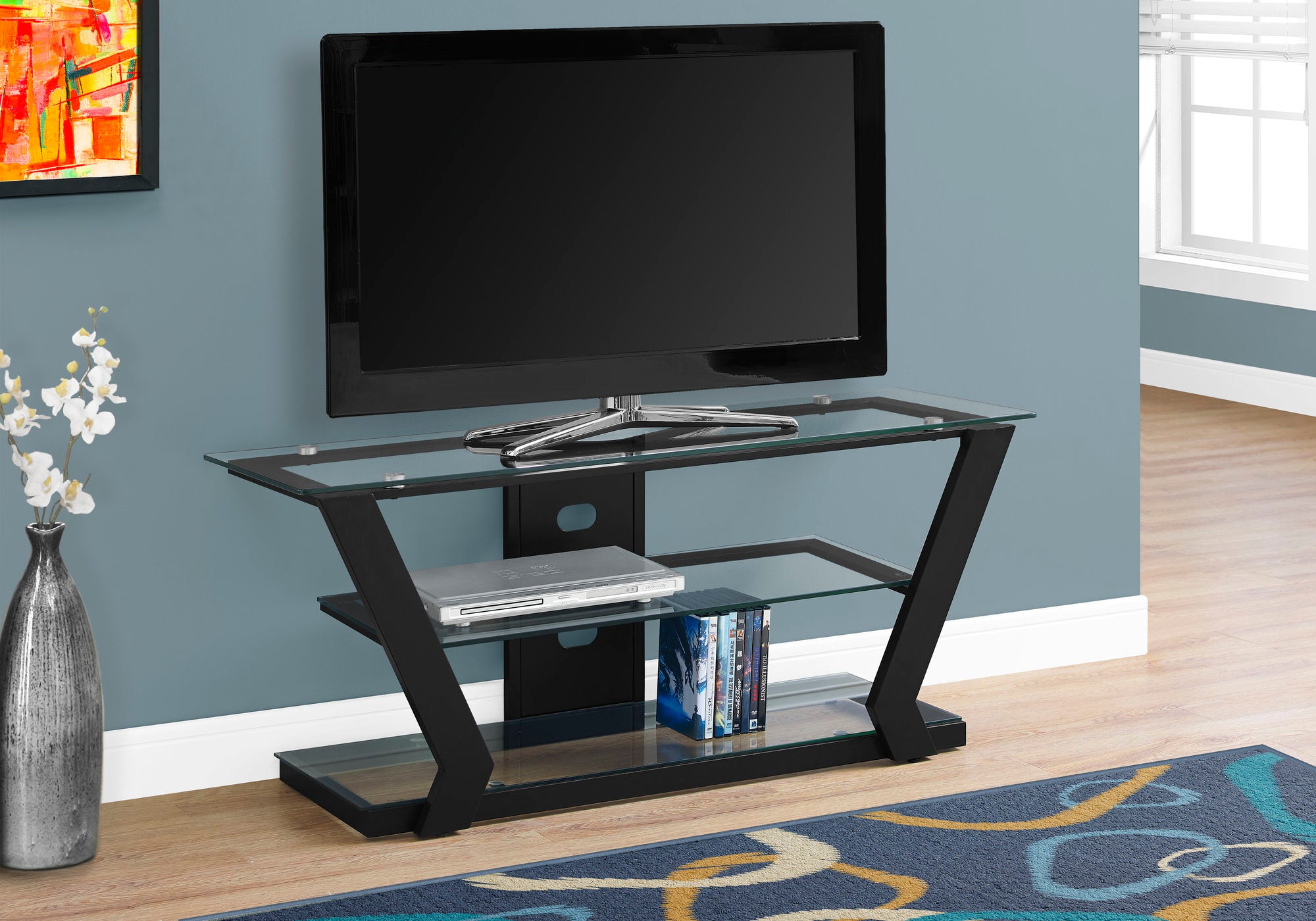 Glass and metal black tv stand sold