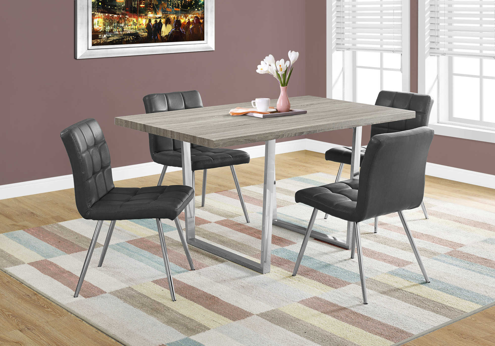 dining table - 36"x 60" / dark taupe / chrome metal i1121