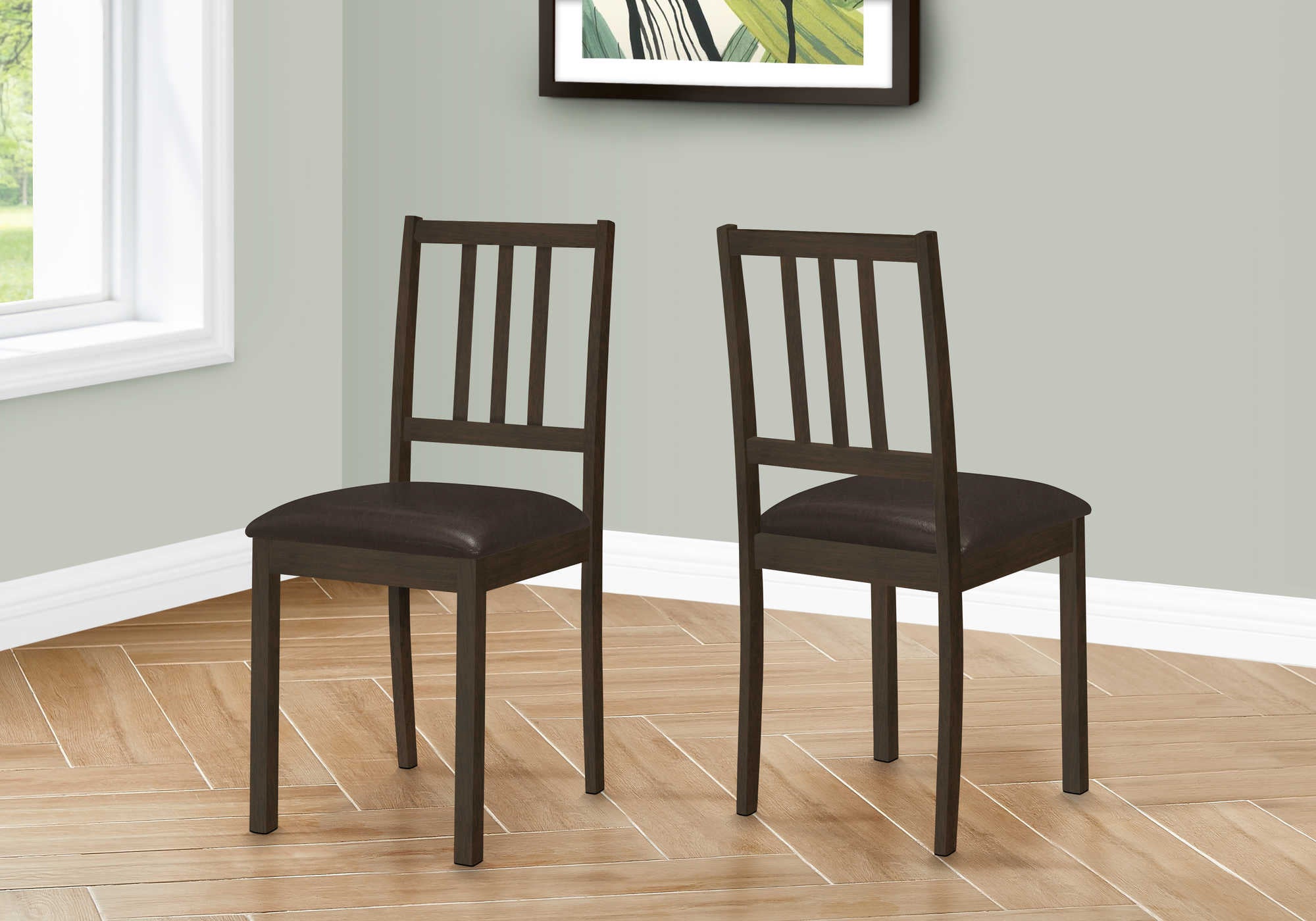 dining chair - 2pcs / 36"h espresso / dark brown pu seat