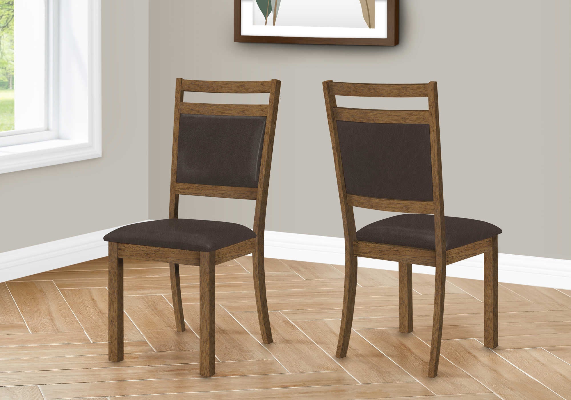 dining chair - 2pcs / 40"h brown walnut / dark brown pu