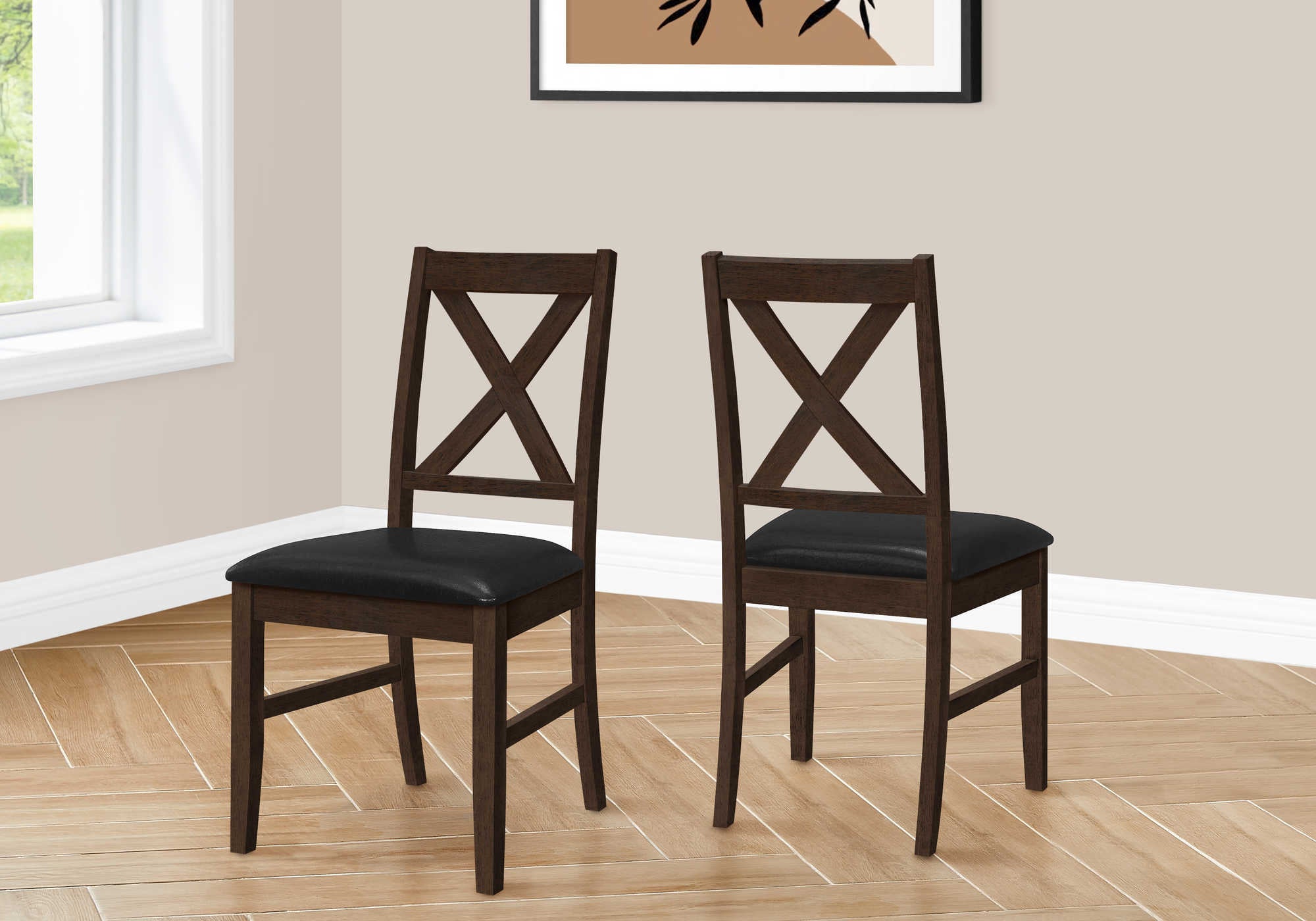 dining chair - 2pcs / 37"h espresso / black pu seat i1333