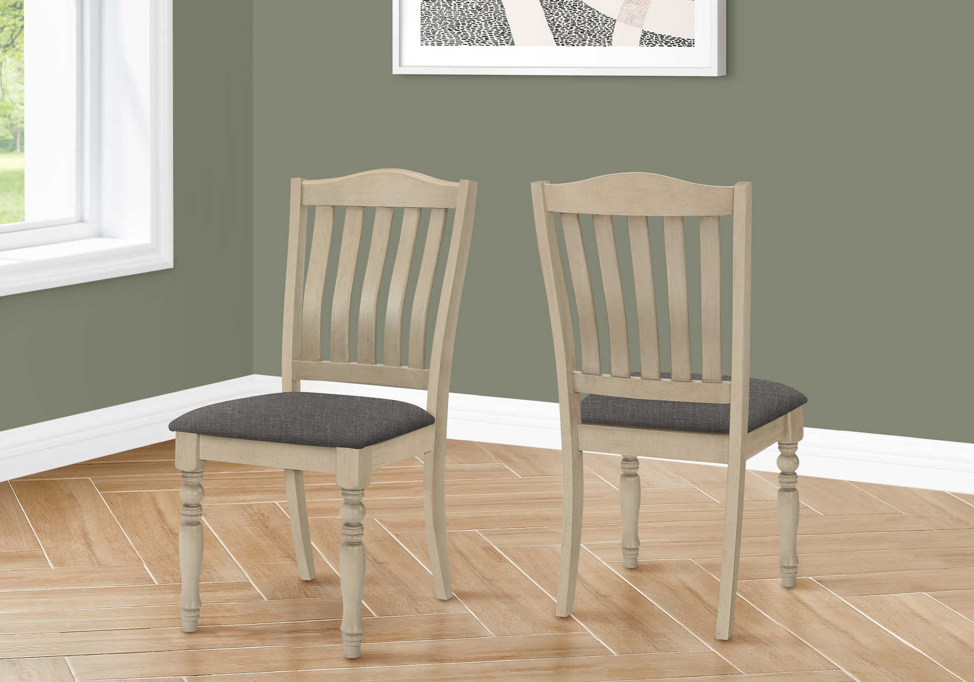 dining chair - 2pcs / 39"h antique grey / grey fabric 