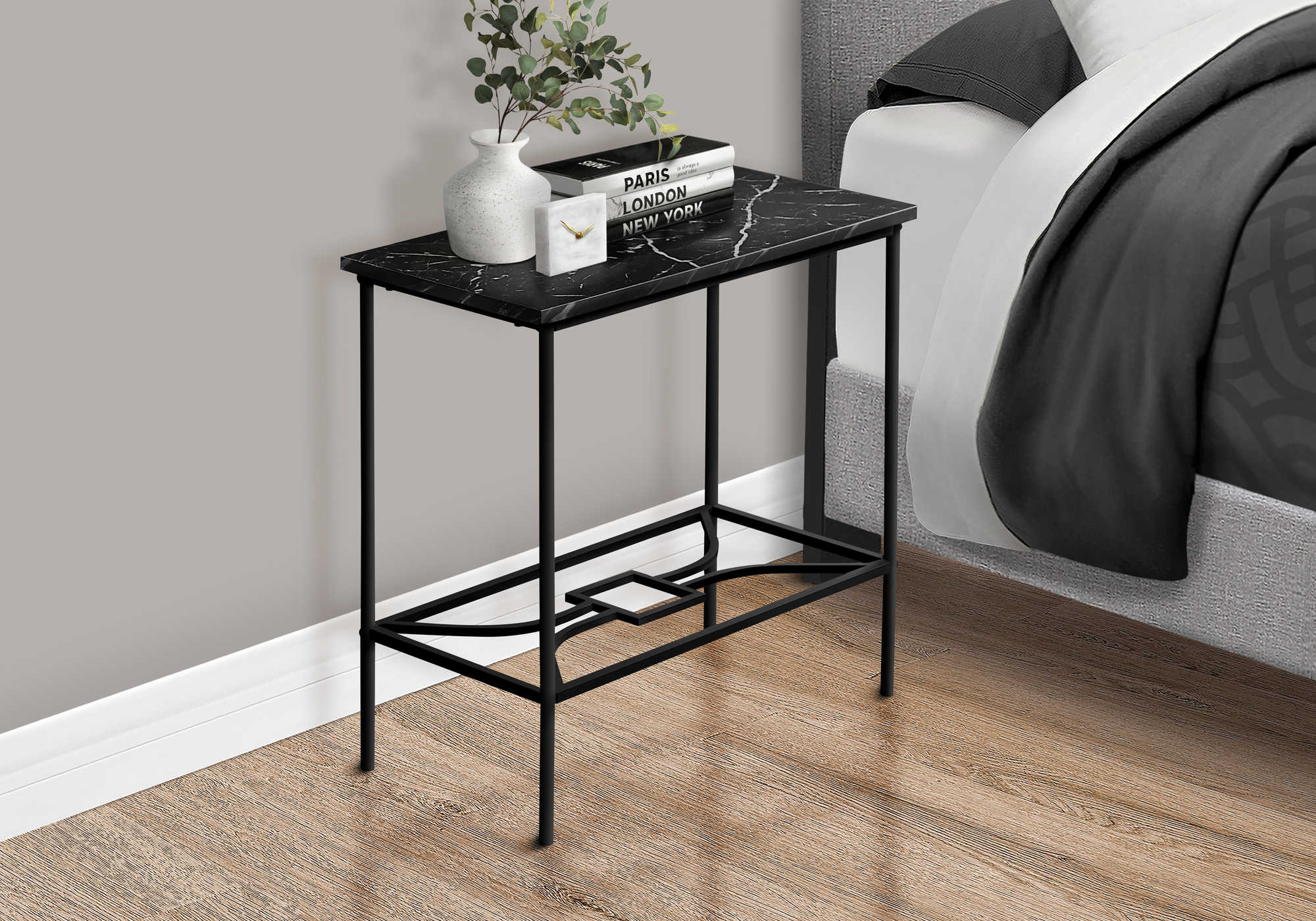 nightstand - 22"h / black marble / black metal i2074