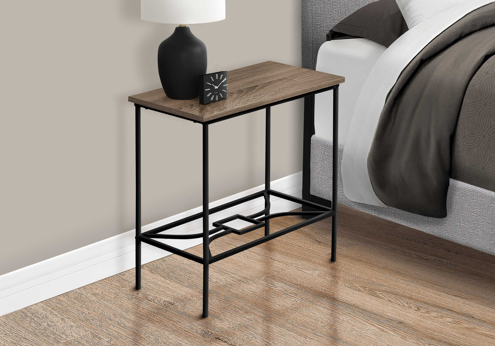 nightstand - 22"h / dark taupe / black metal i2075