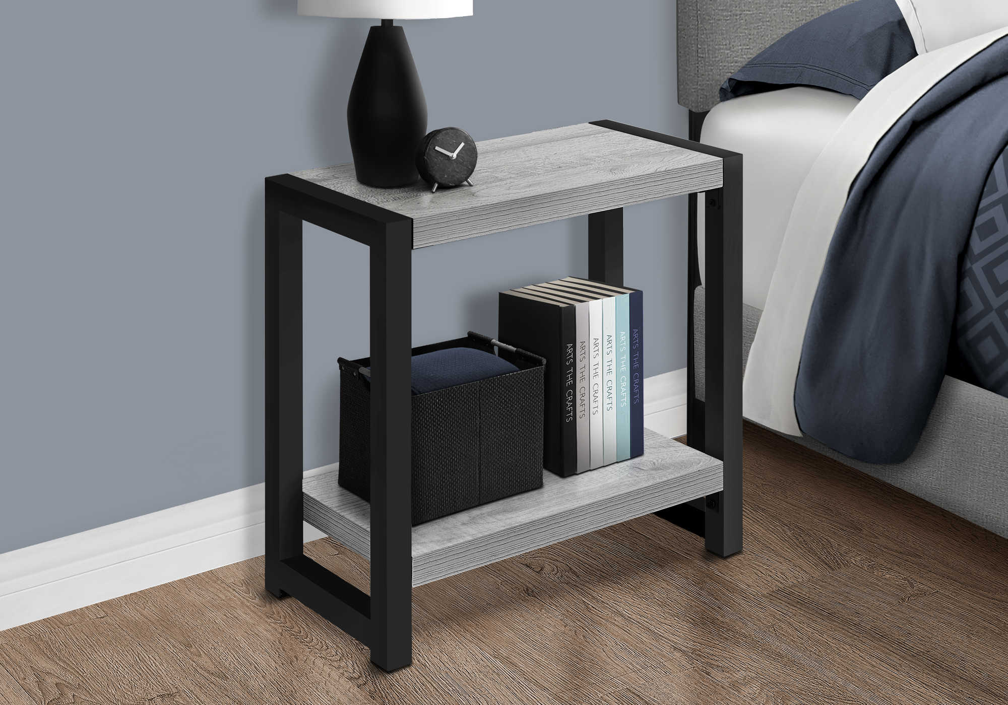 nightstand - 22"h / grey / black metal i2082