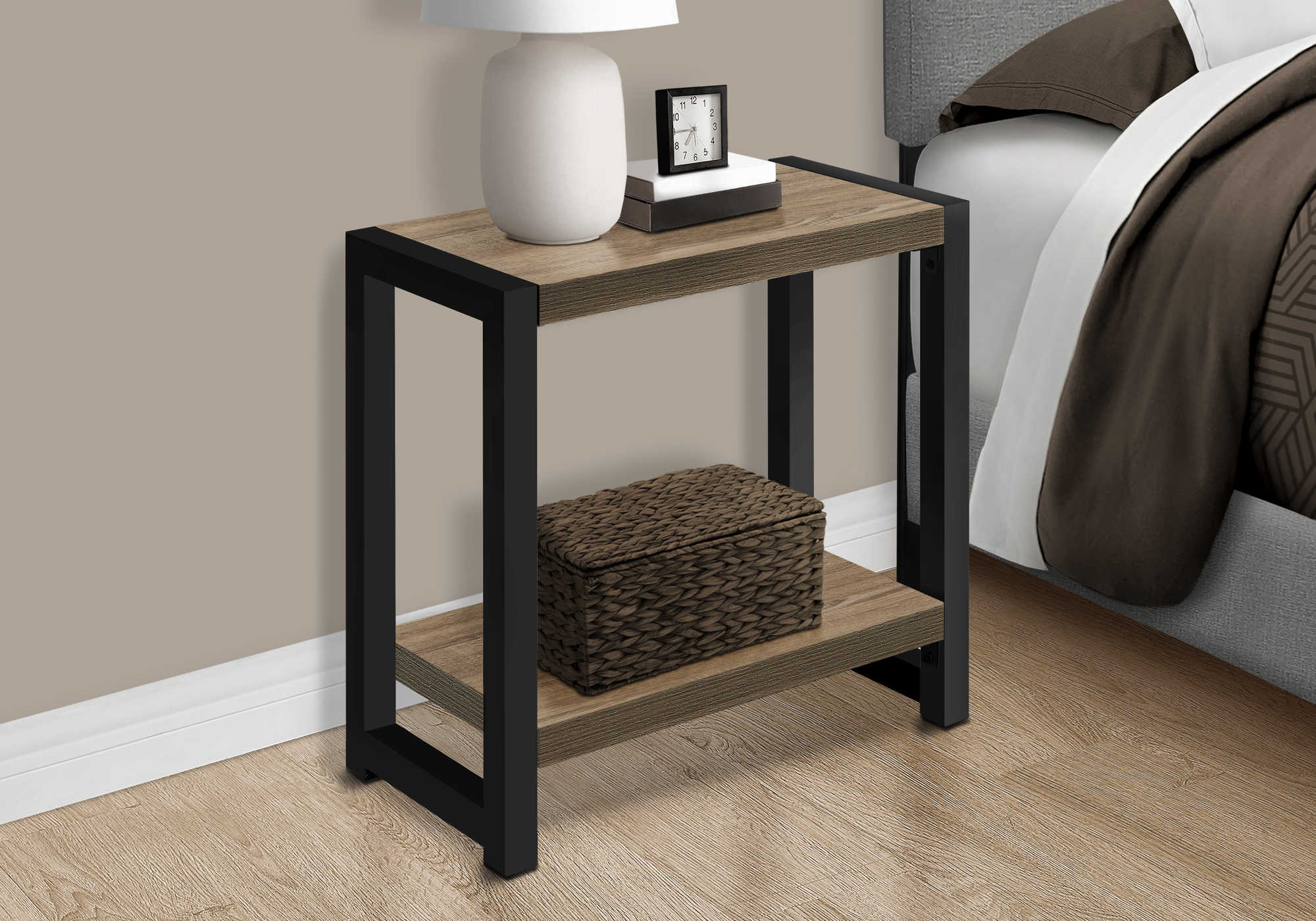 nightstand - 22"h / dark taupe / black metal i2083