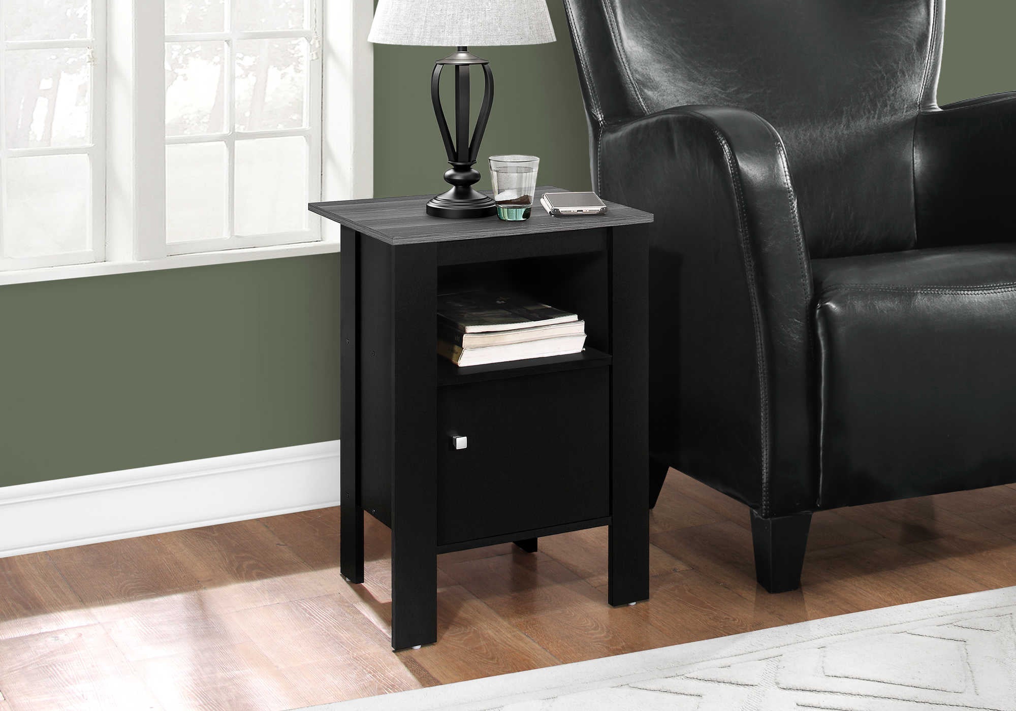 accent table - black / grey top night stand with storage i2134