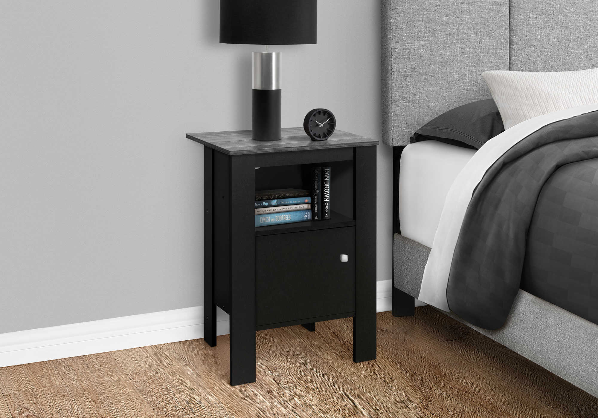 nightstand - black / grey top night stand with storage i2134