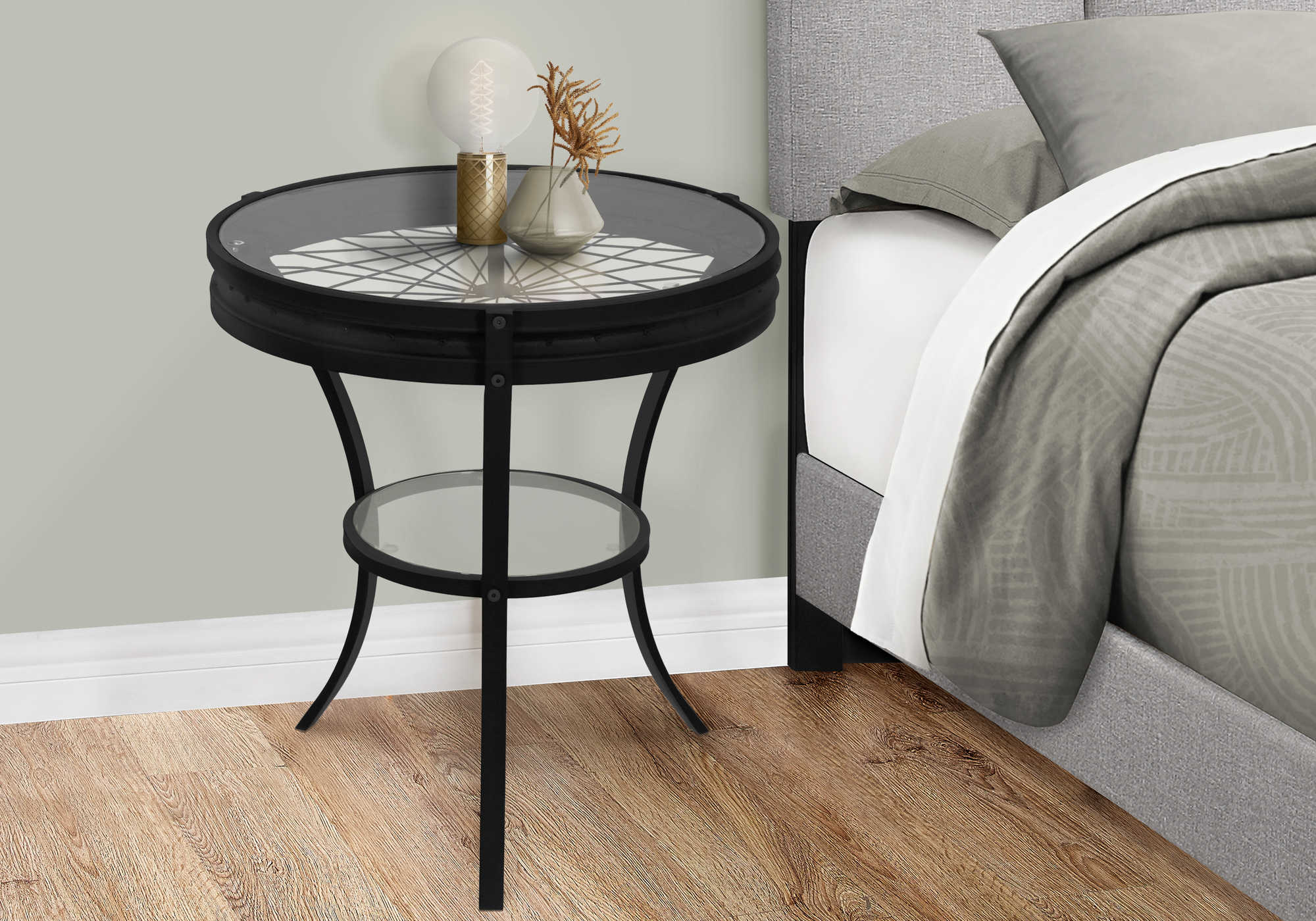 nightstand - 22"dia / black with tempered glass i2140