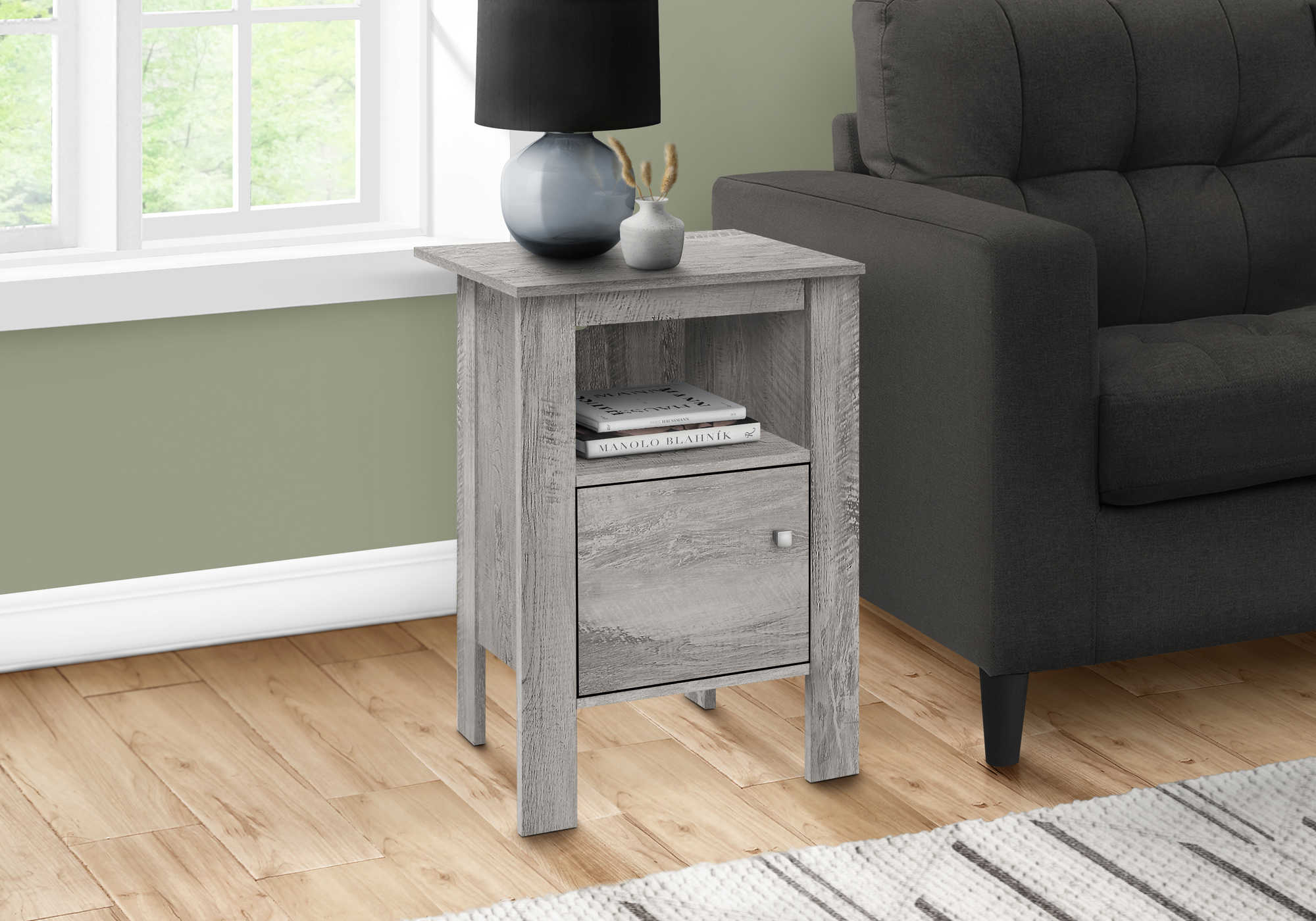 accent table - industrial grey night stand with storage i2142