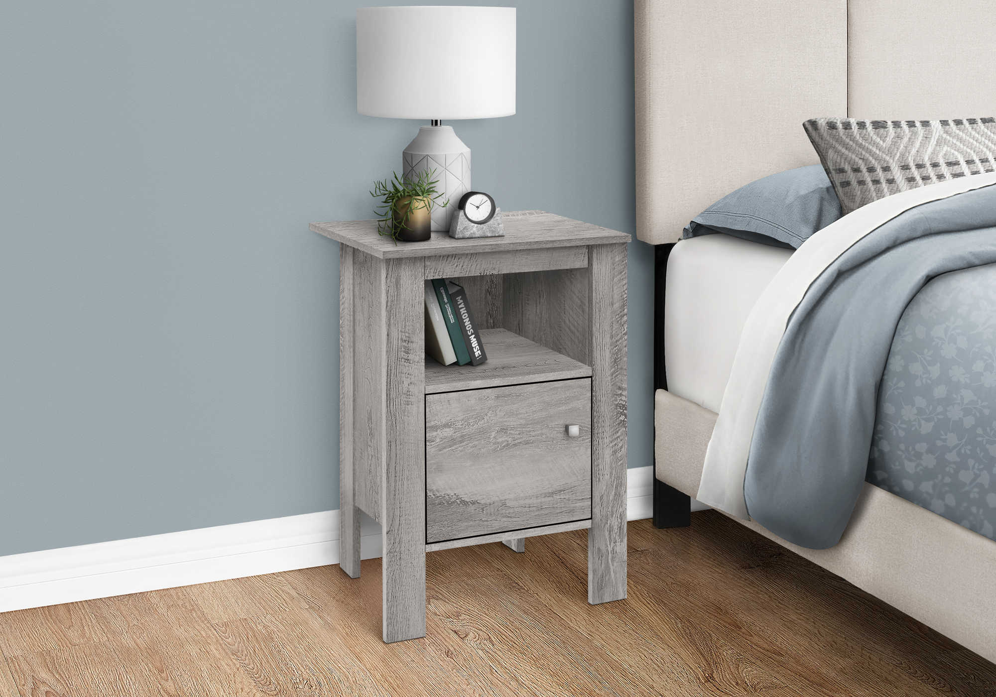 nightstand - industrial grey night stand with storage i2142