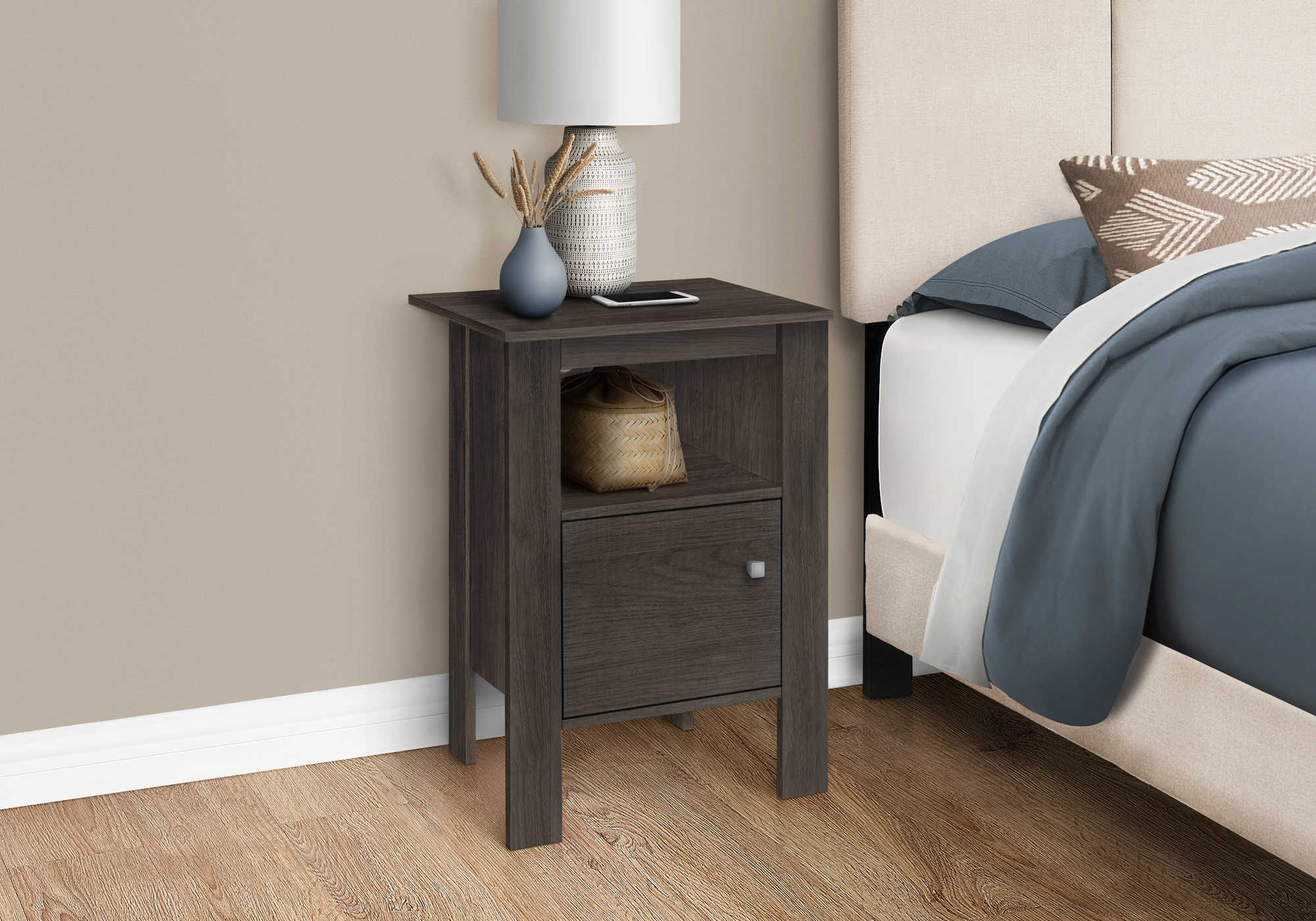 nightstand - brown oak night stand with storage i2145