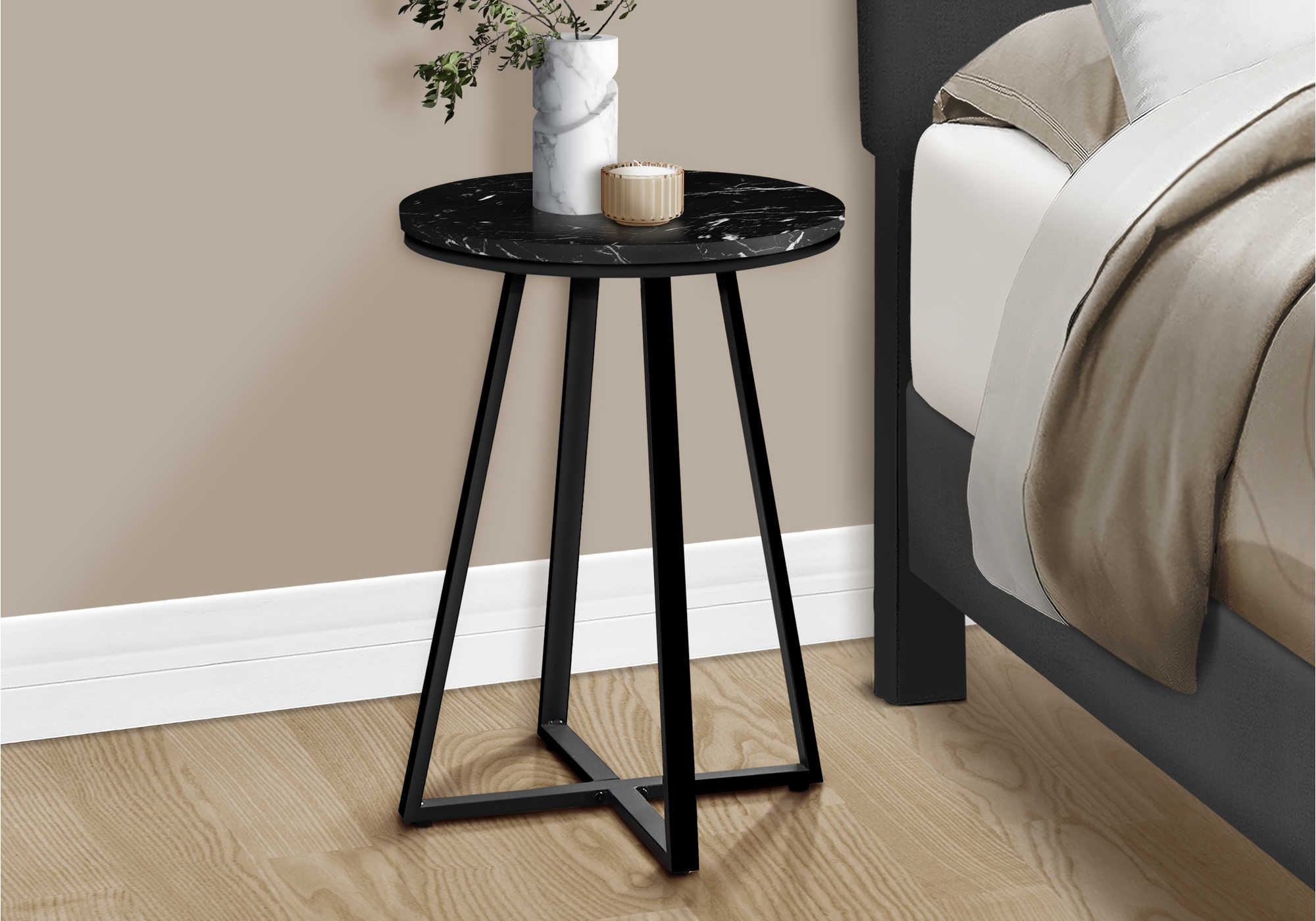 Image of nightstand - 22"h / black marble / black metal  i 2179.