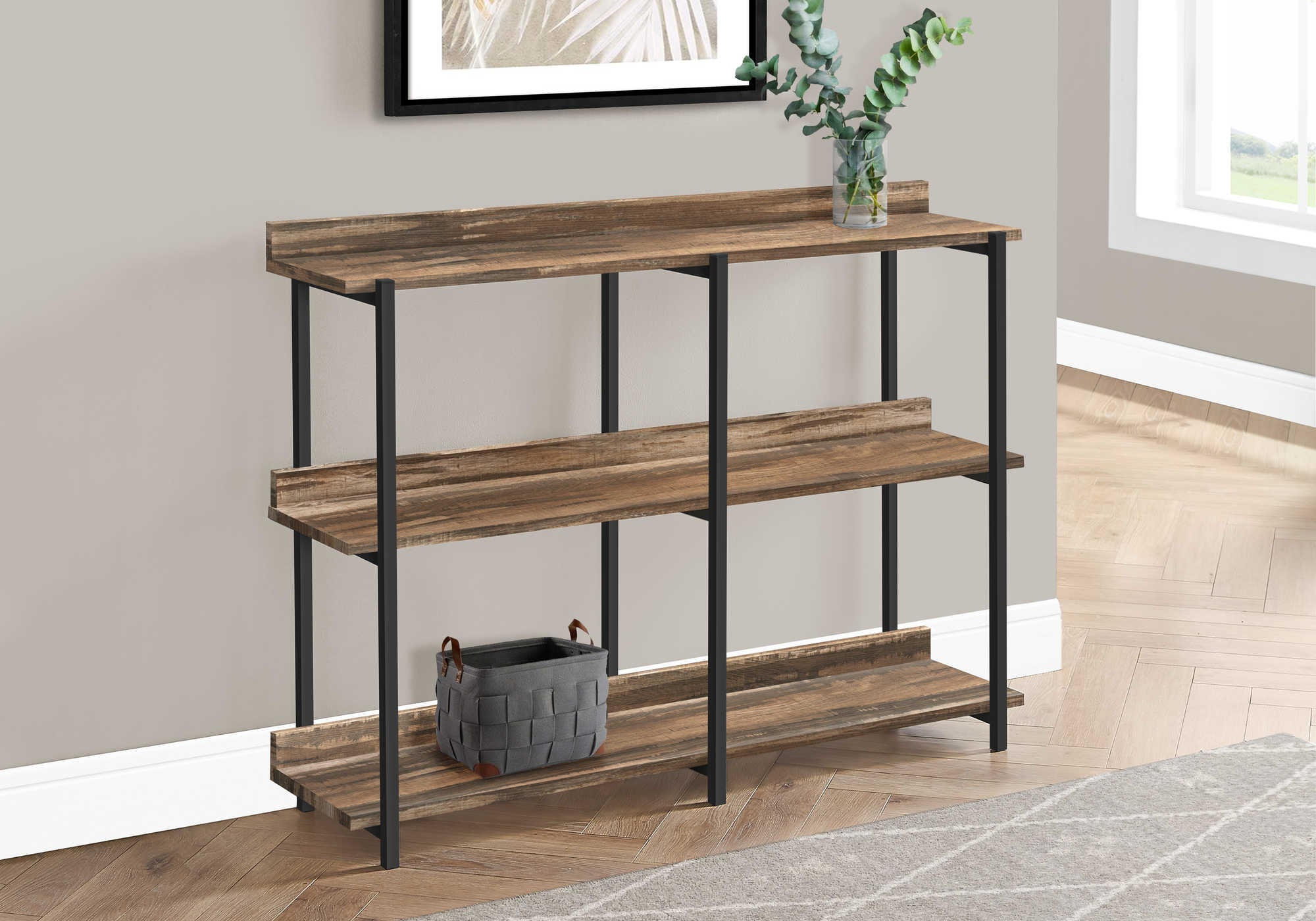 accent table - 48"l / brown reclaimed / black console i2216