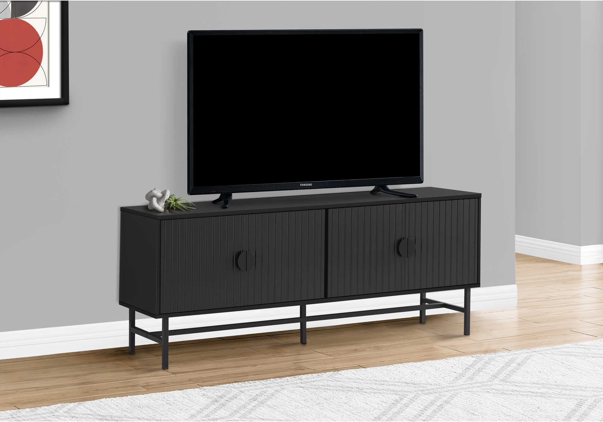 tv stand - 60"l / black with black metal i2733