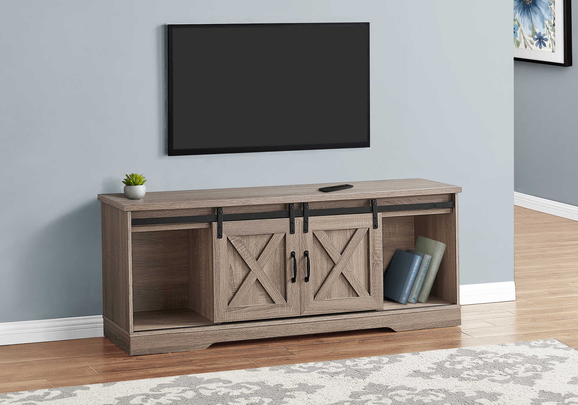 tv stand - 60"l / dark taupe with 2 sliding doors i2746