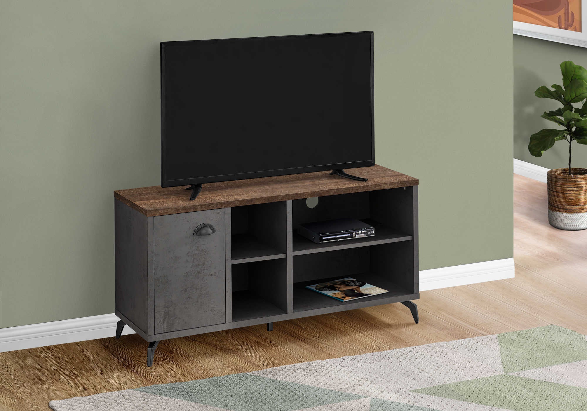 tv stand - 48"l / grey concrete / medium brown reclaimed i2830