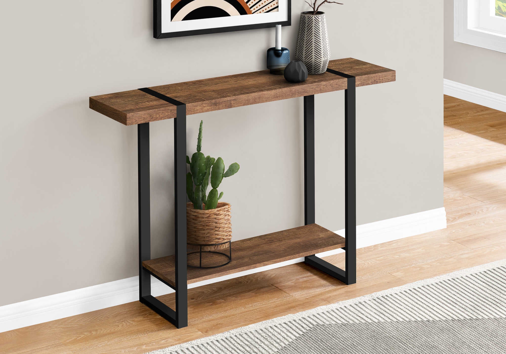 accent table - 48"l / brown reclaimed wood-look / black  i2851