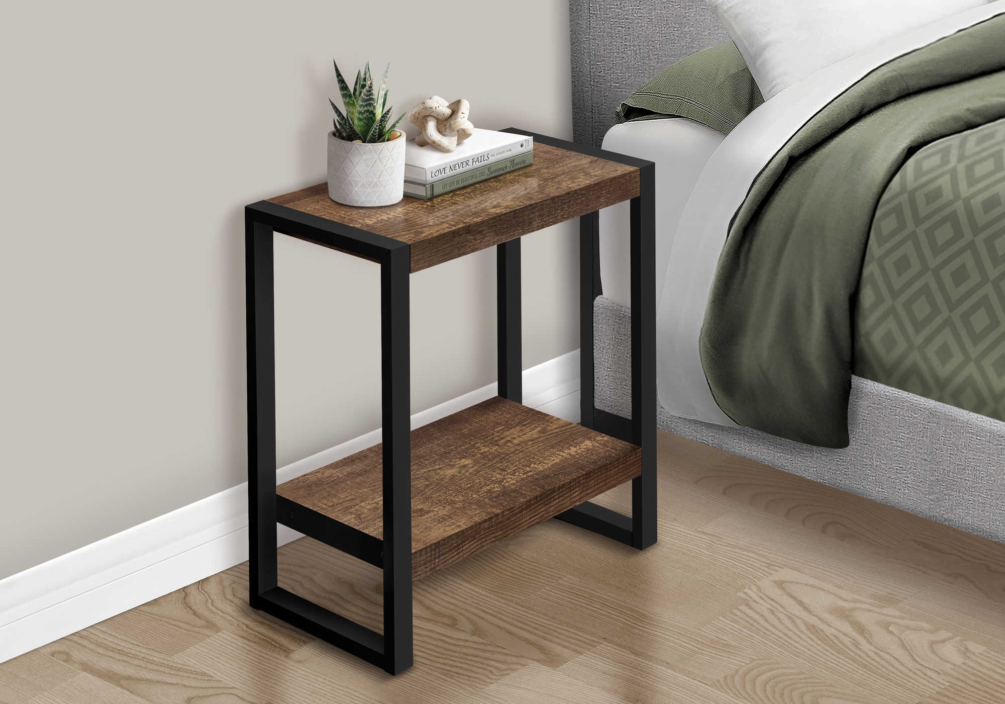 nightstand - brown reclaimed wood-look / black metal i2852