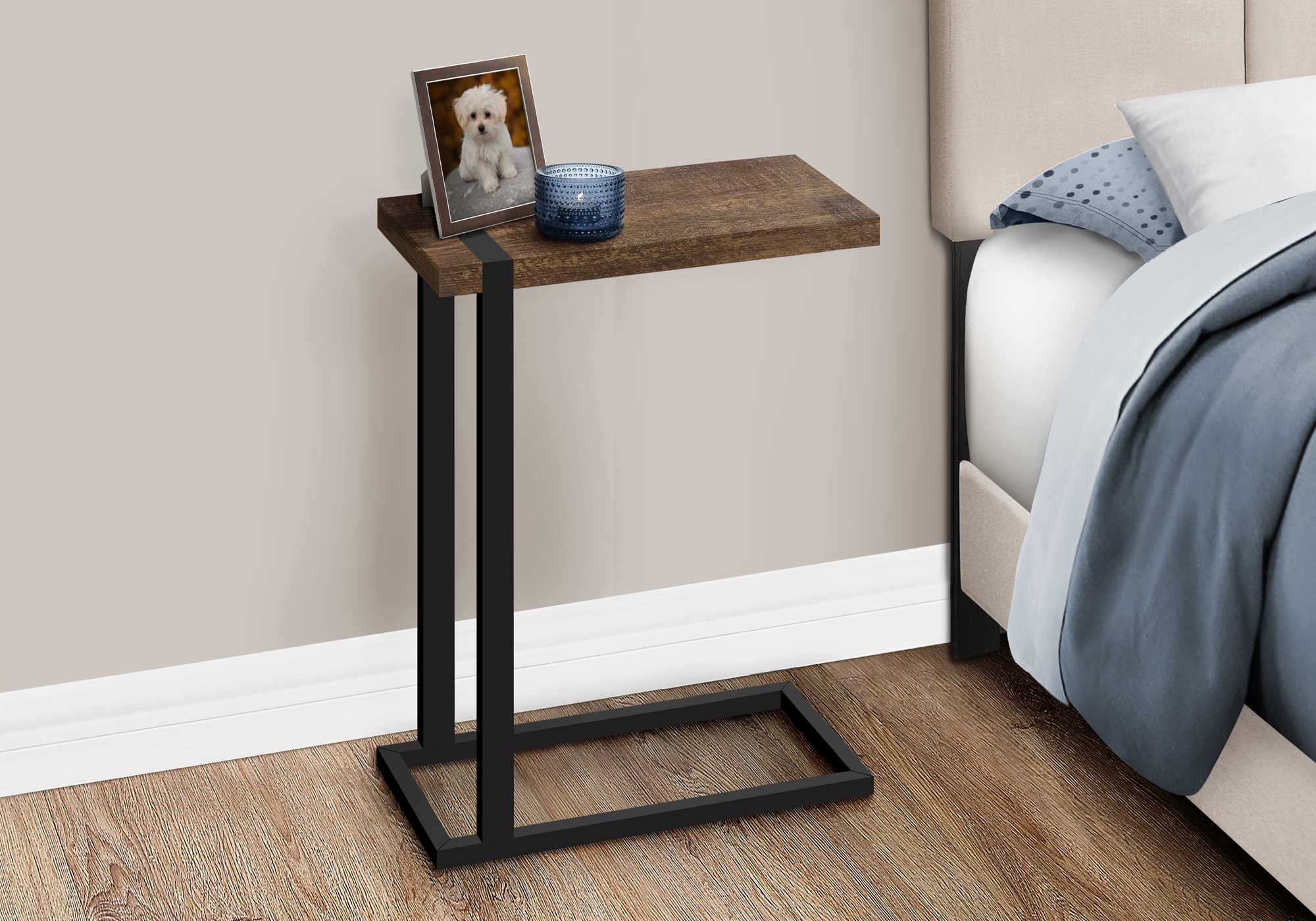 Image of nightstand - brown reclaimed wood-look / black metal  i 2853.