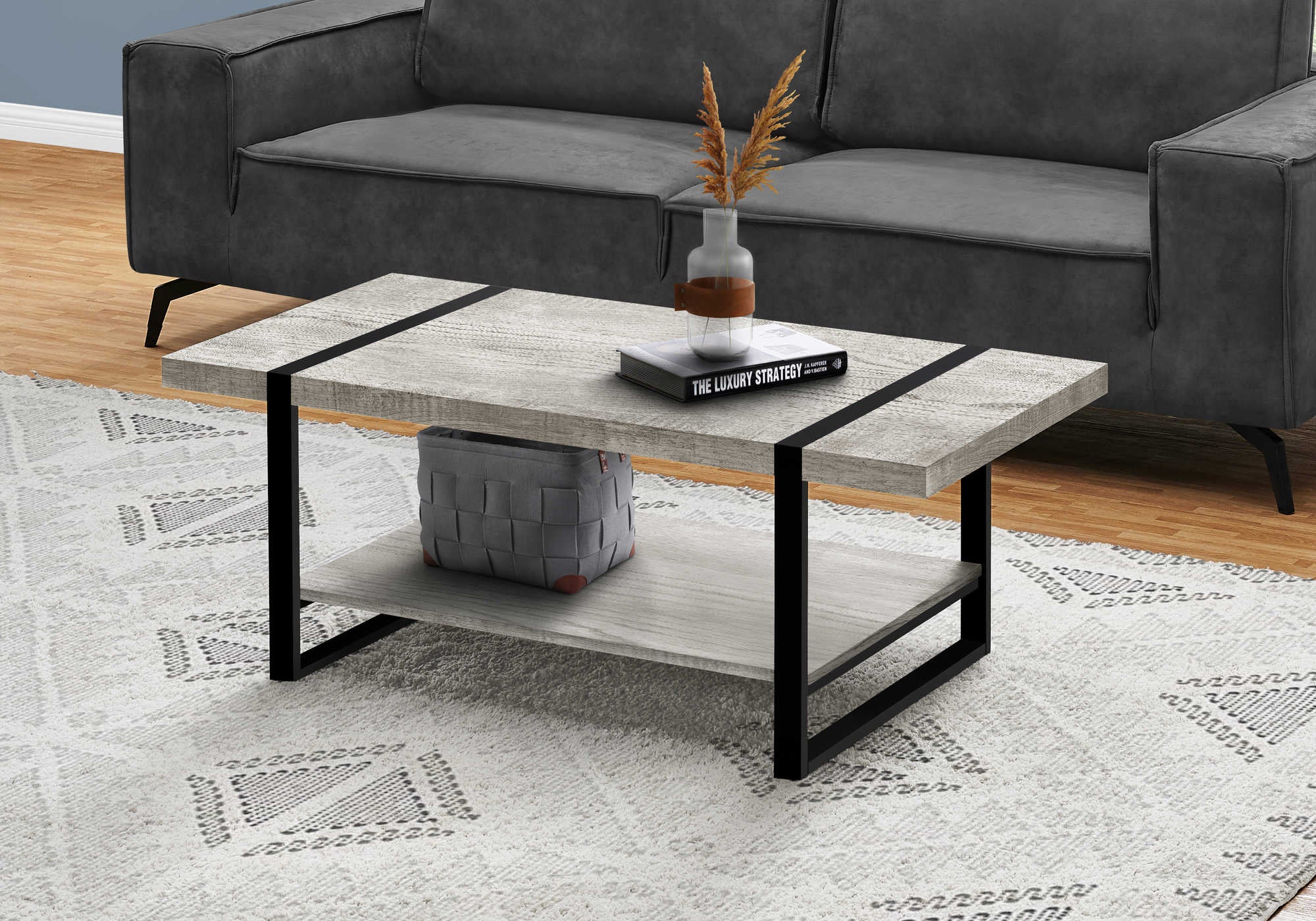 coffee table - grey reclaimed wood-look / black metal