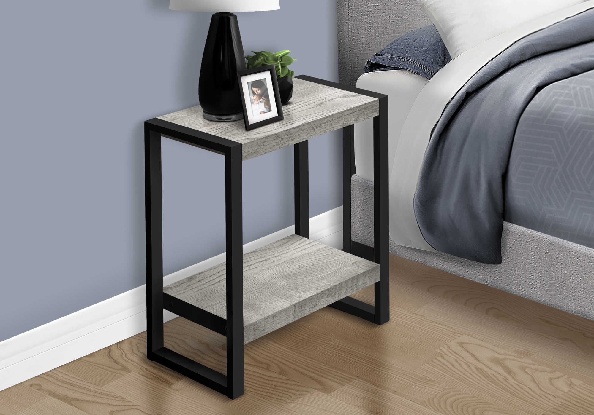 nightstand - grey reclaimed wood-look / black metal i2857