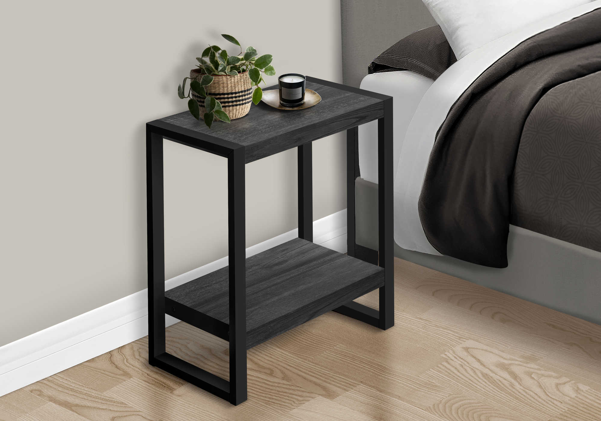 nightstand - black reclaimed wood-look / black metal i2862