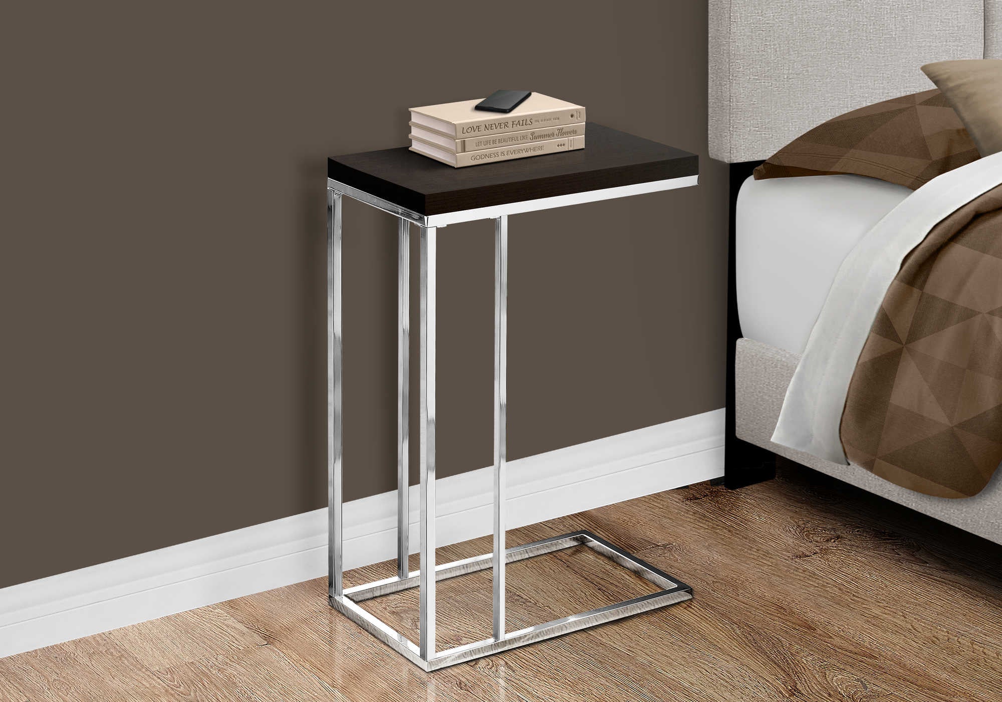 nightstand - espresso with chrome metal i3007