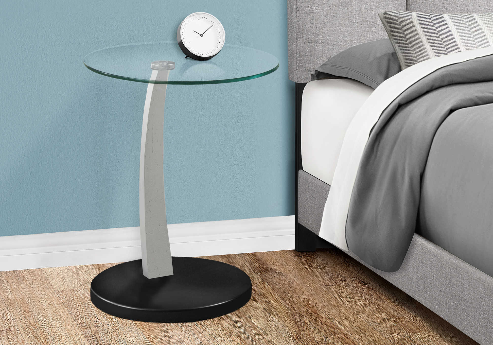 Image of nightstand - black / silver bentwood w/ tempered glass  i 3009.