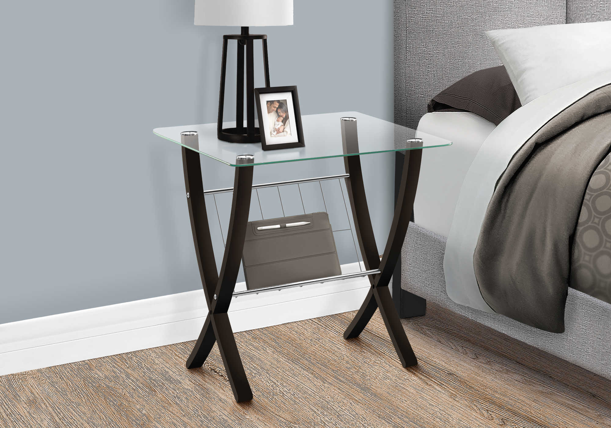 nightstand - espresso bentwood with tempered glass i3021