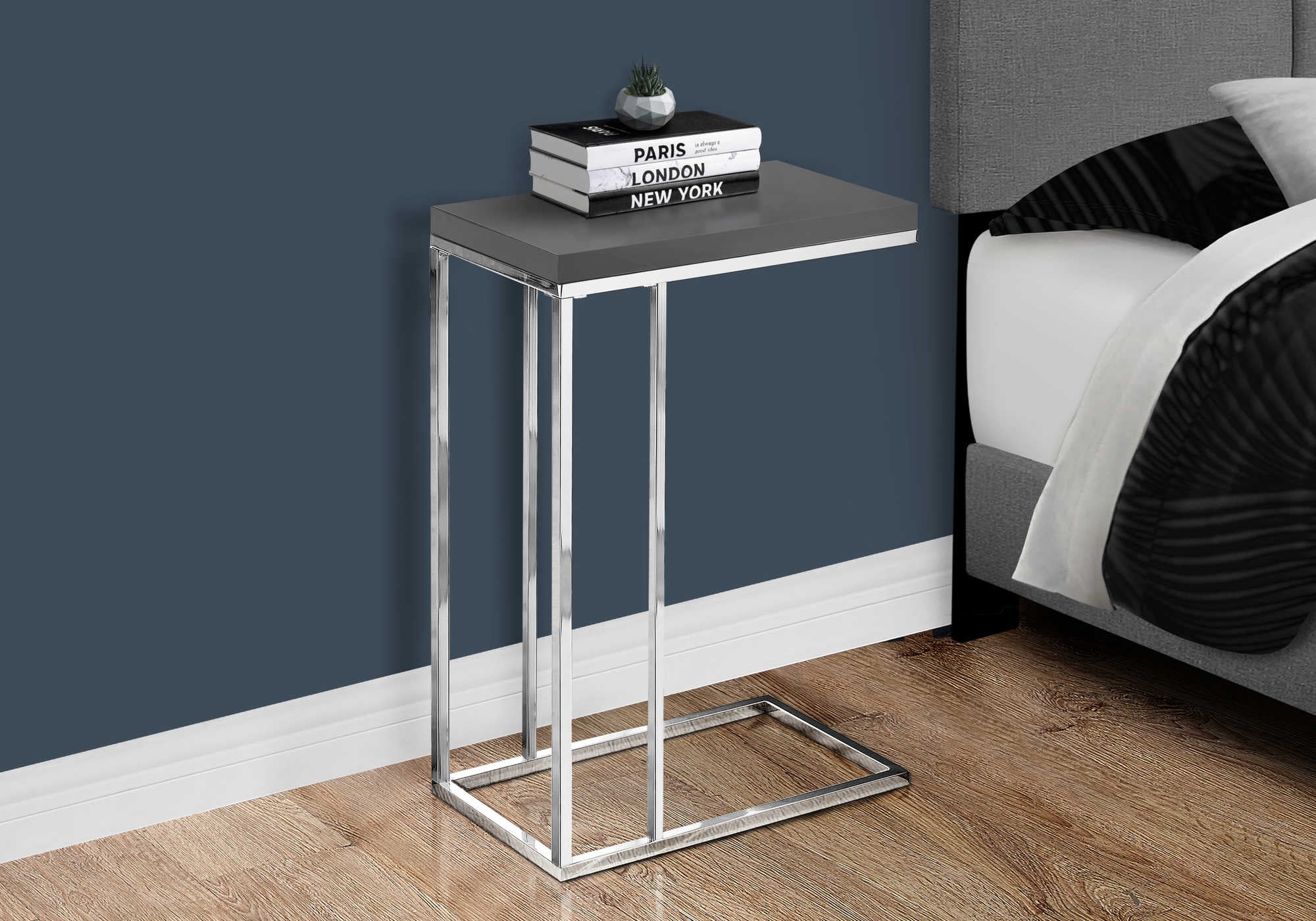 nightstand - glossy grey with chrome metal i3030