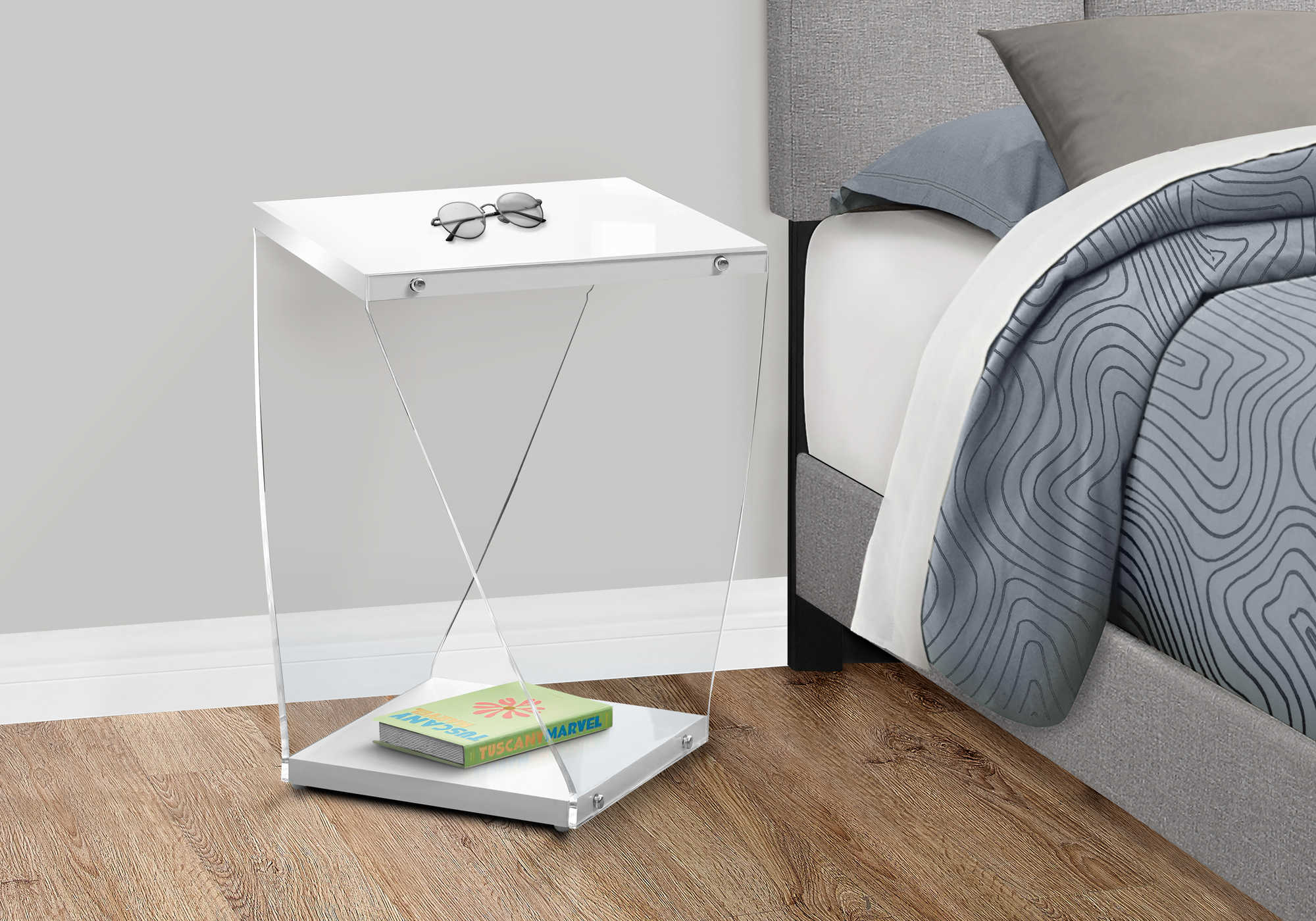 Image of nightstand - 22"h / glossy white / clear acrylic  i 3033.