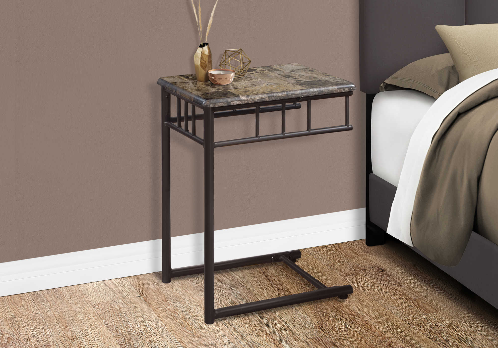 nightstand - espresso marble / bronze metal i3043