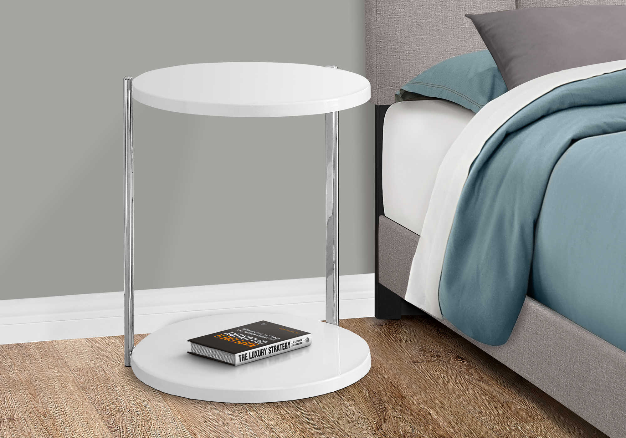 nightstand - glossy white / chrome metal i3056