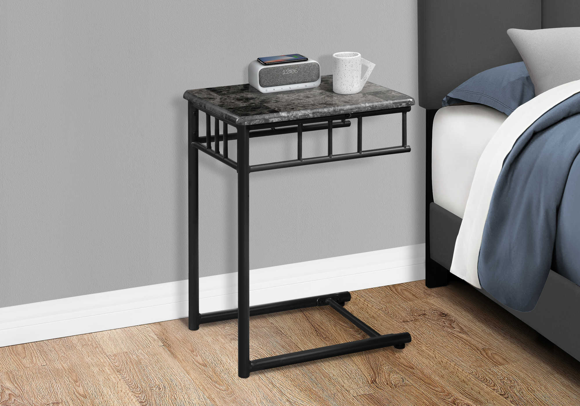 nightstand - grey marble / charcoal metal i3063