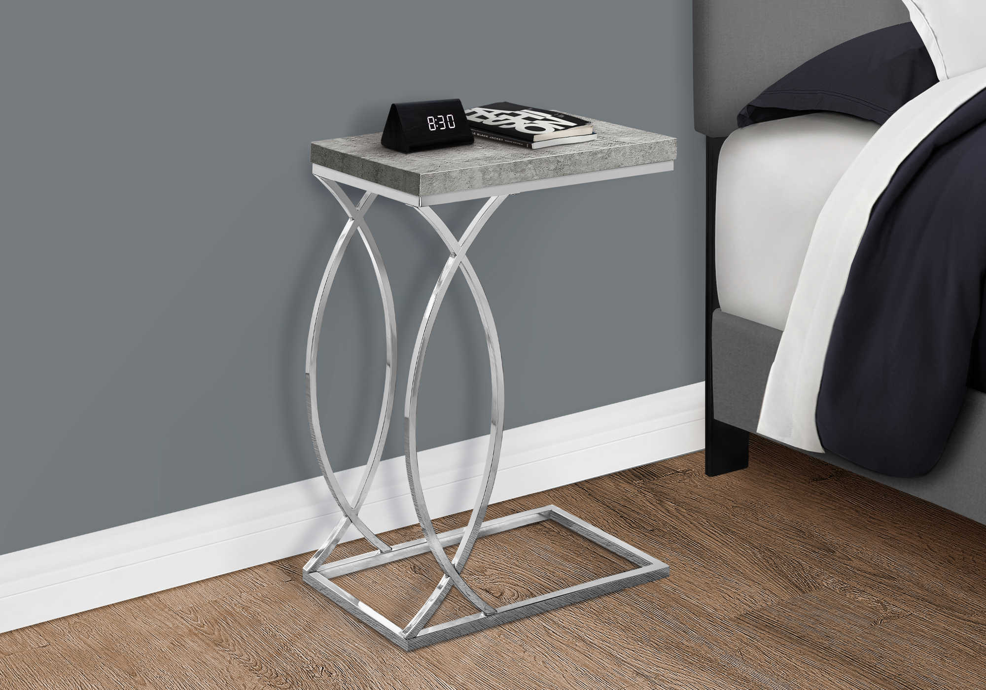 nightstand - grey cement with chrome metal i3185