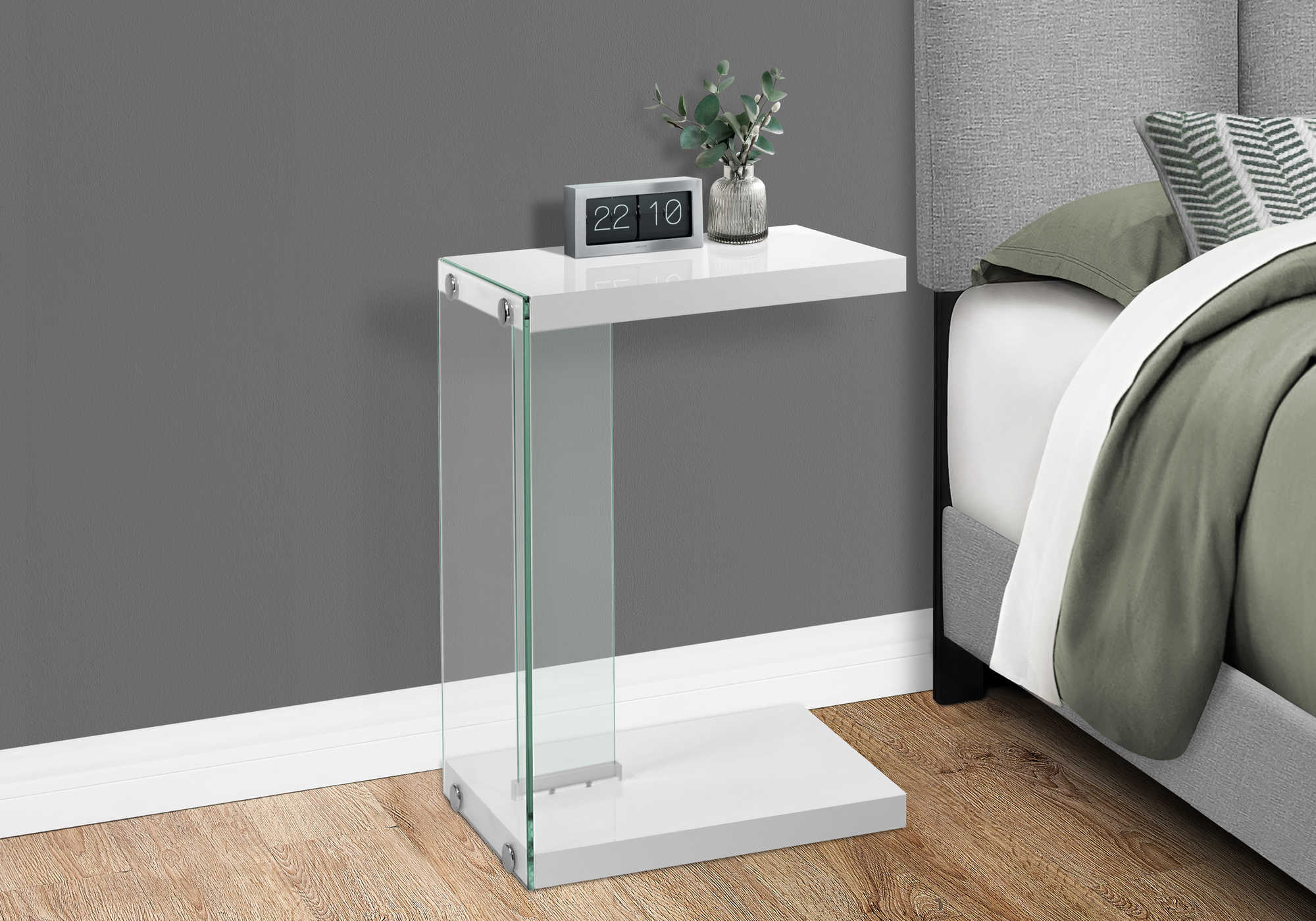 nightstand - glossy white with tempered glass i3215