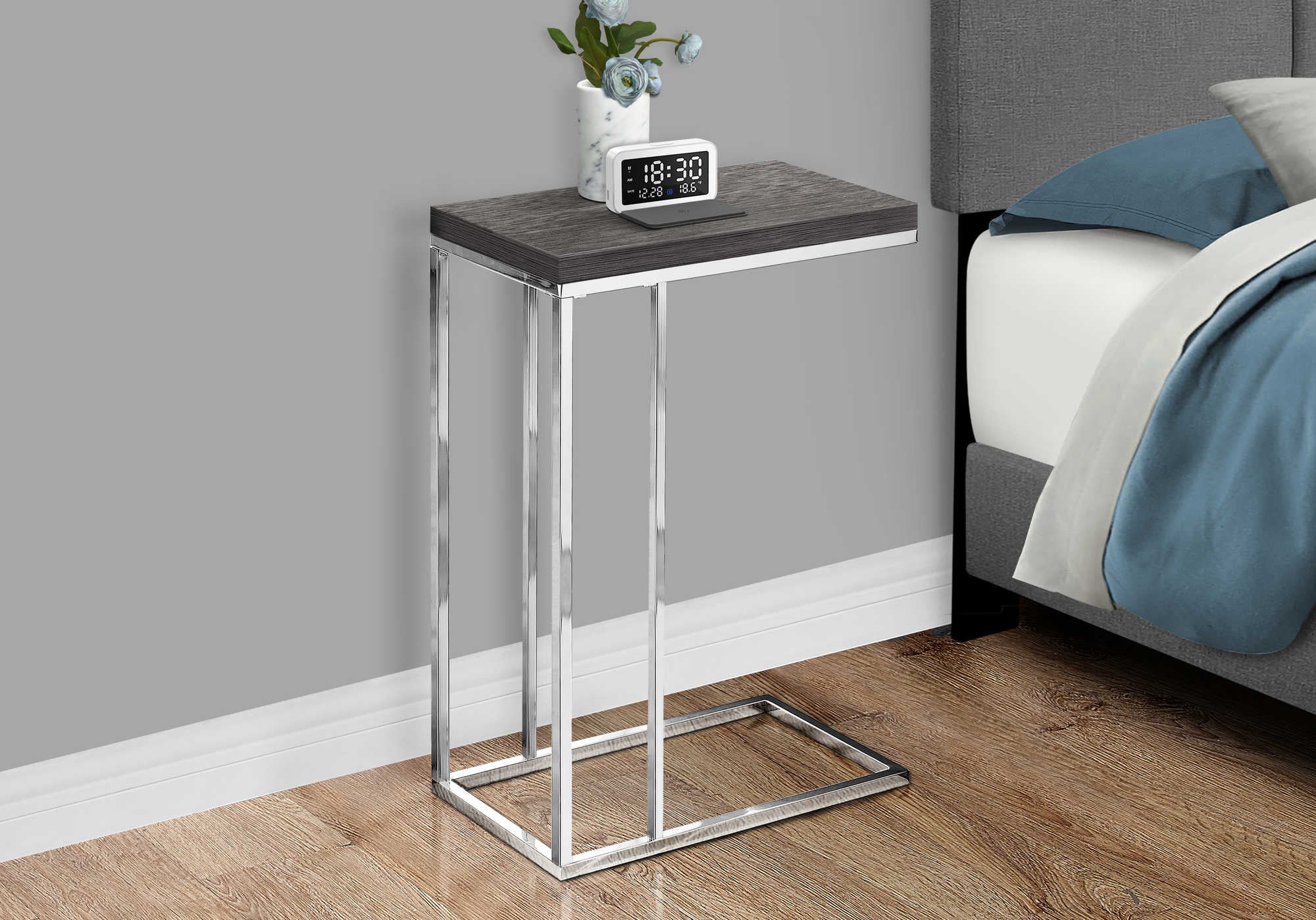 nightstand - grey with chrome metal i3228