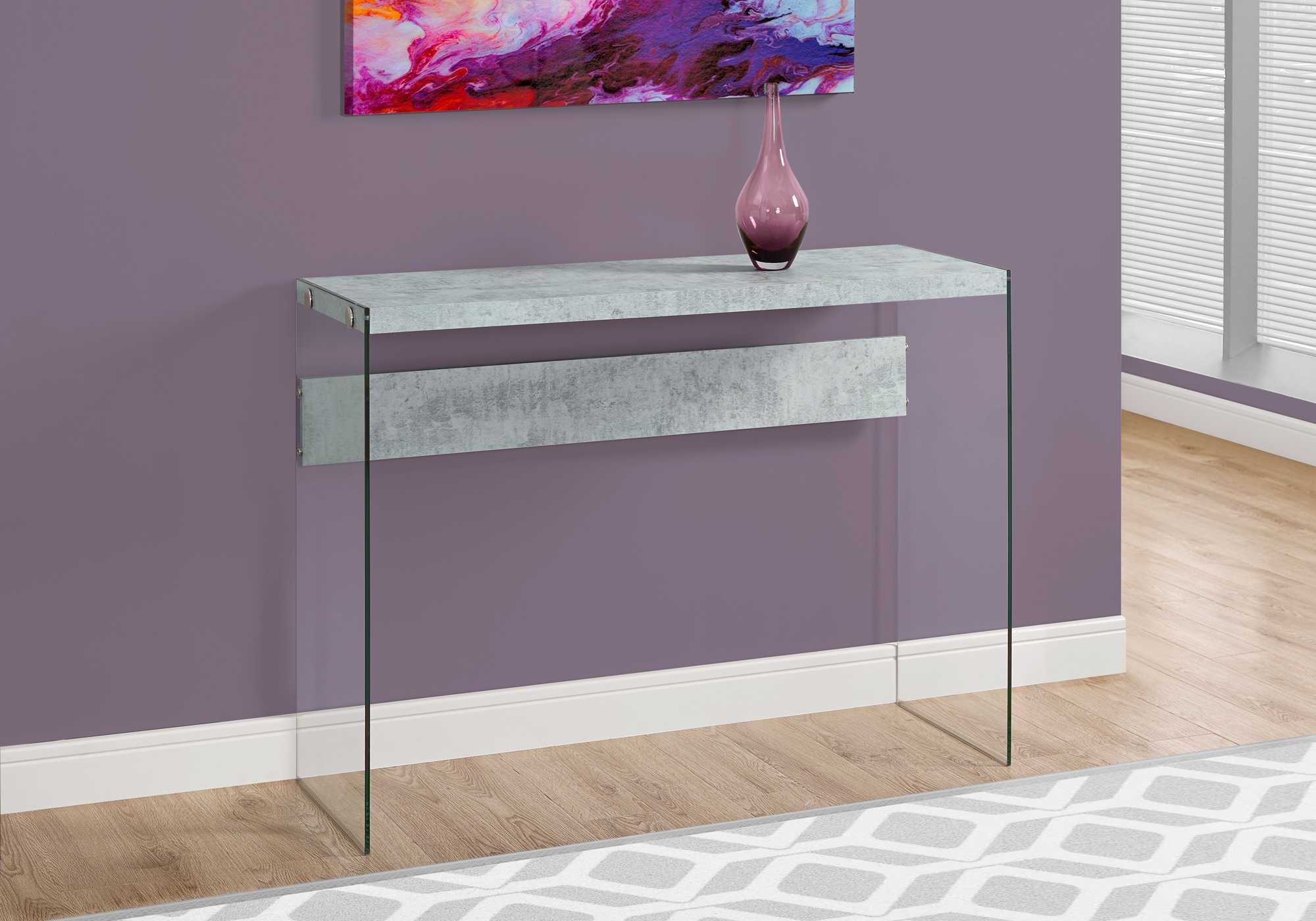 accent table - 44"l / grey cement / tempered glass i3232