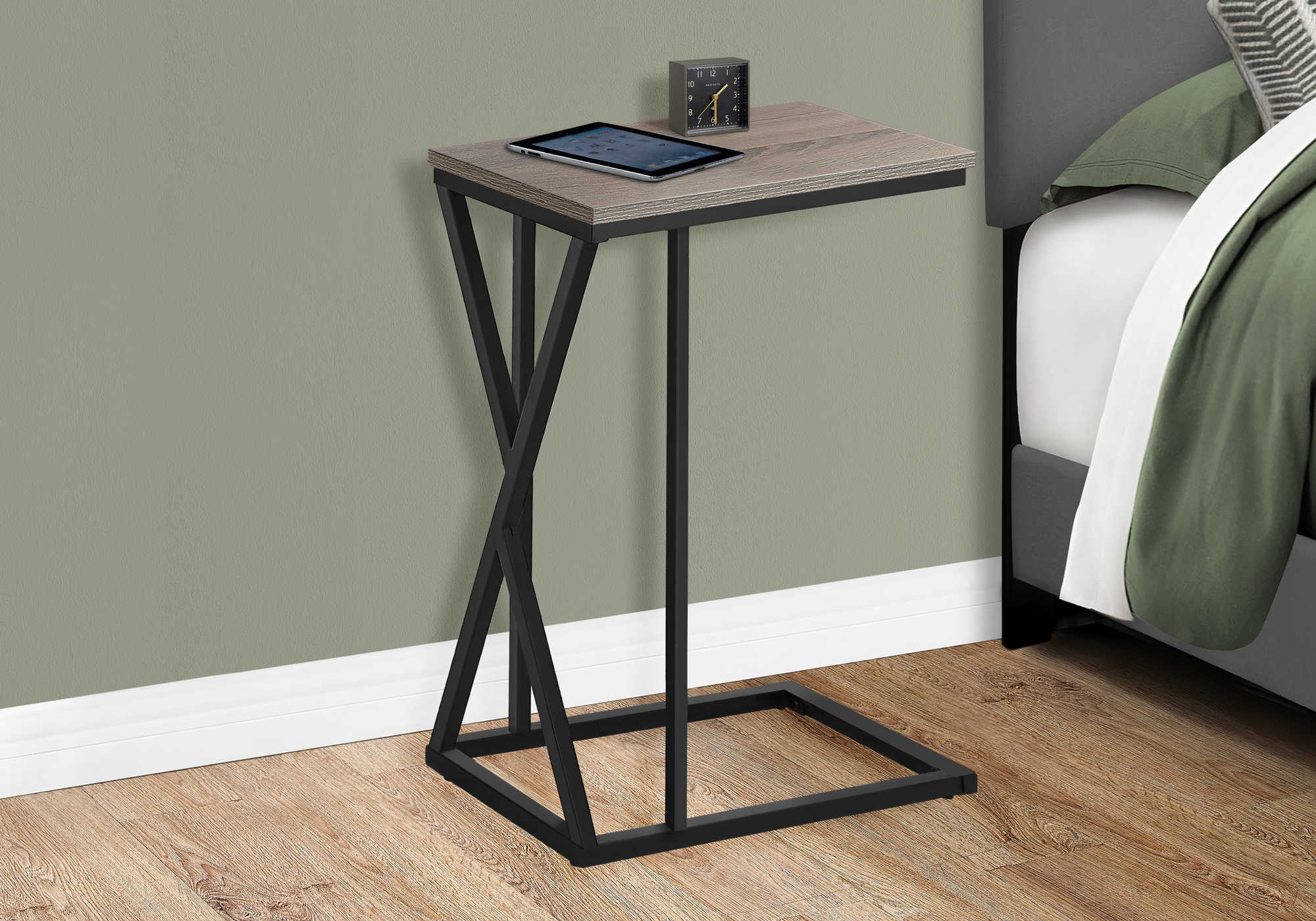 nightstand - 25"h / dark taupe / black metal i3249