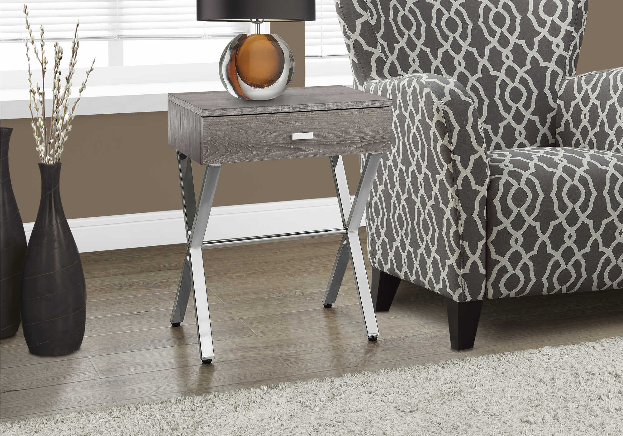 accent table - 24"h / dark taupe / chrome metal i3263