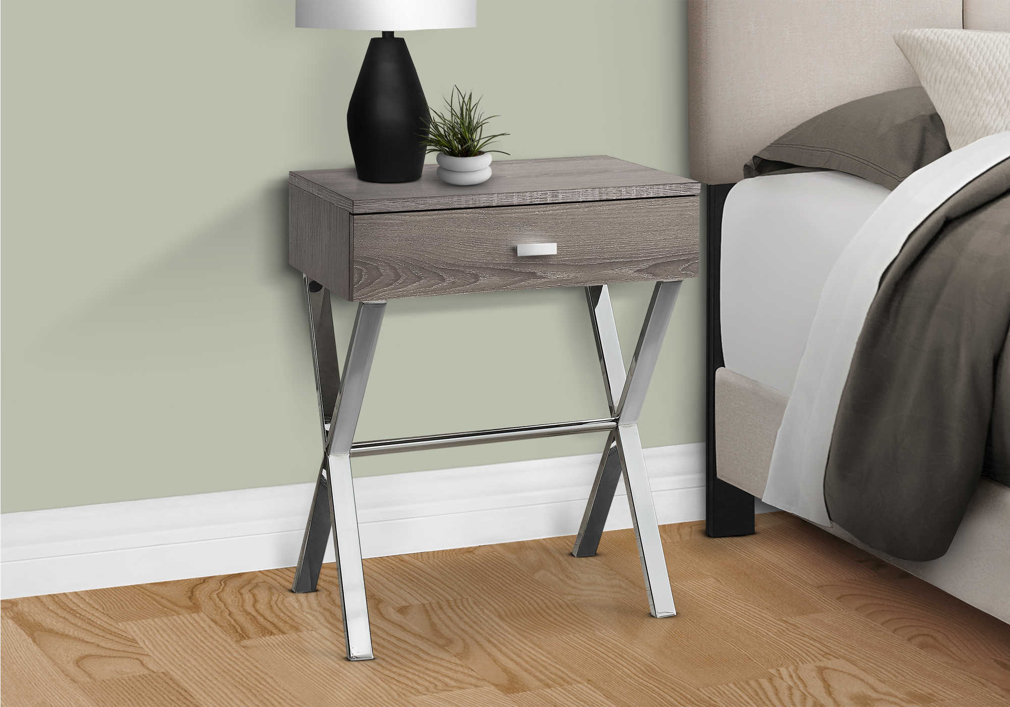 nightstand - 24"h / dark taupe / chrome metal i3263