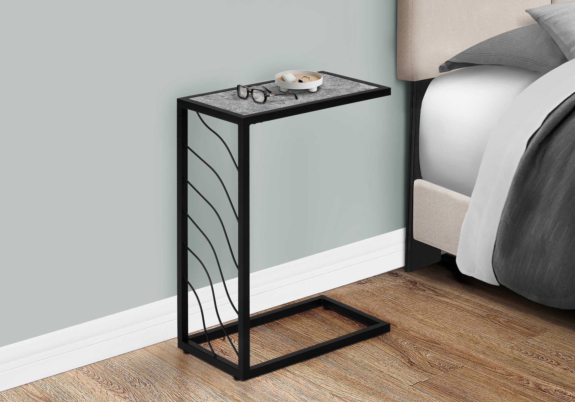 nightstand - 25"h / grey stone-look / black metal i3301