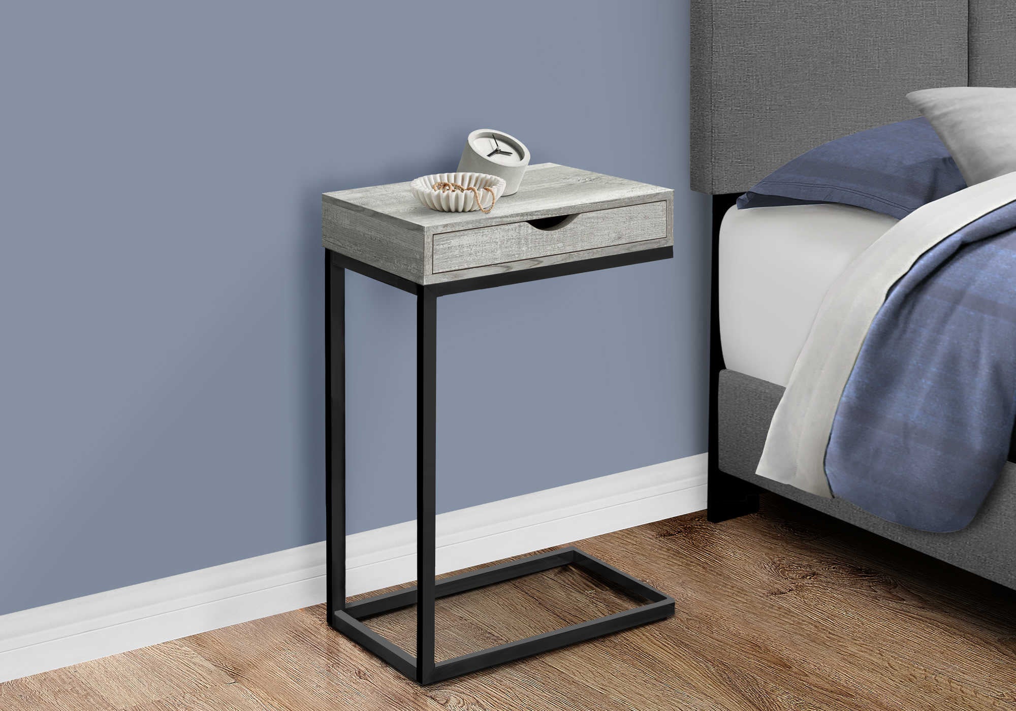 nightstand - grey reclaimed wood-look / black / drawer i3407