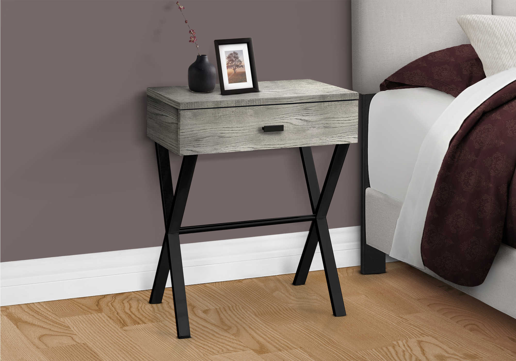 nightstand - 24"h / grey reclaimed wood / black metal i3451