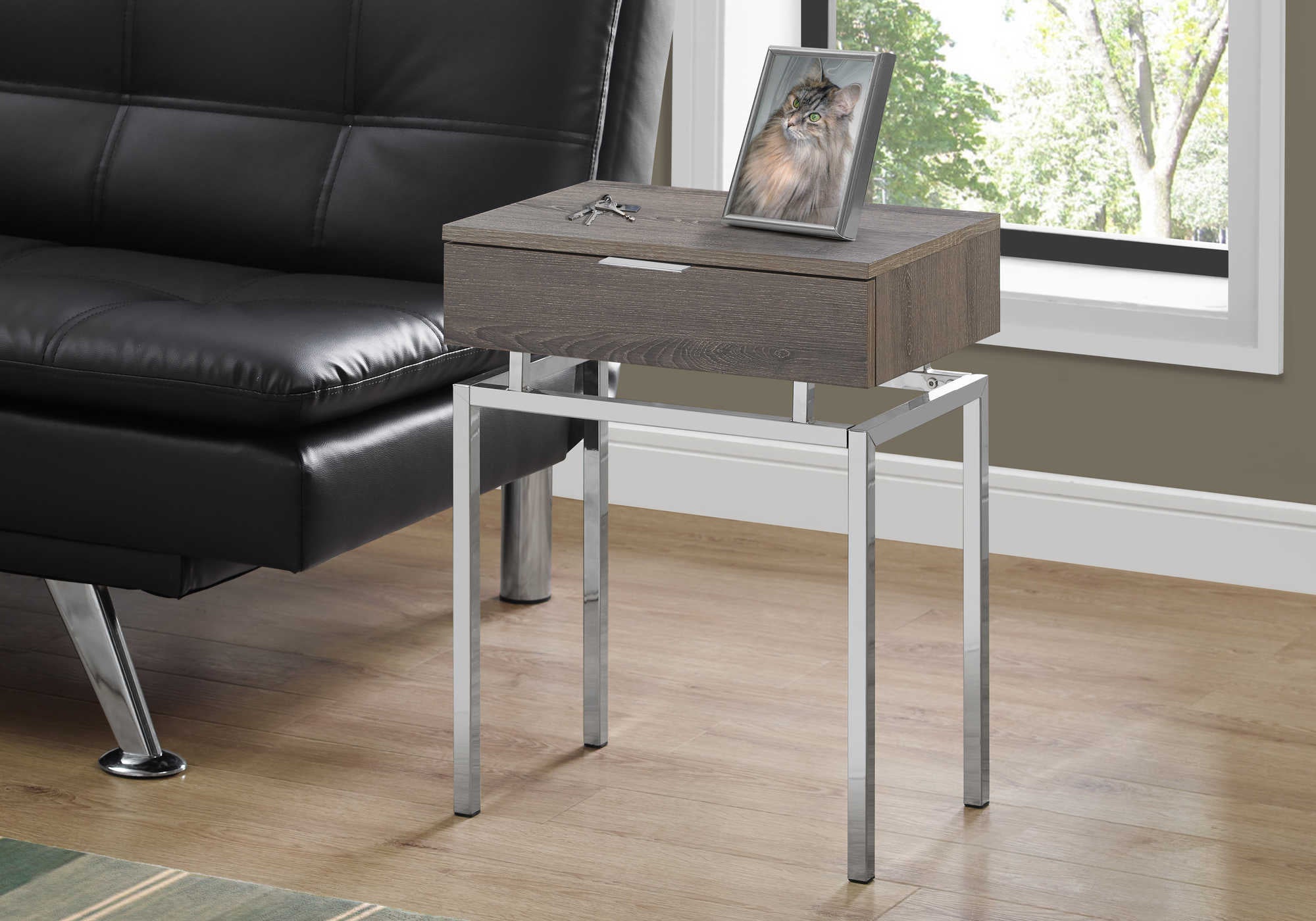 accent table - 24"h / dark taupe / chrome metal i3465