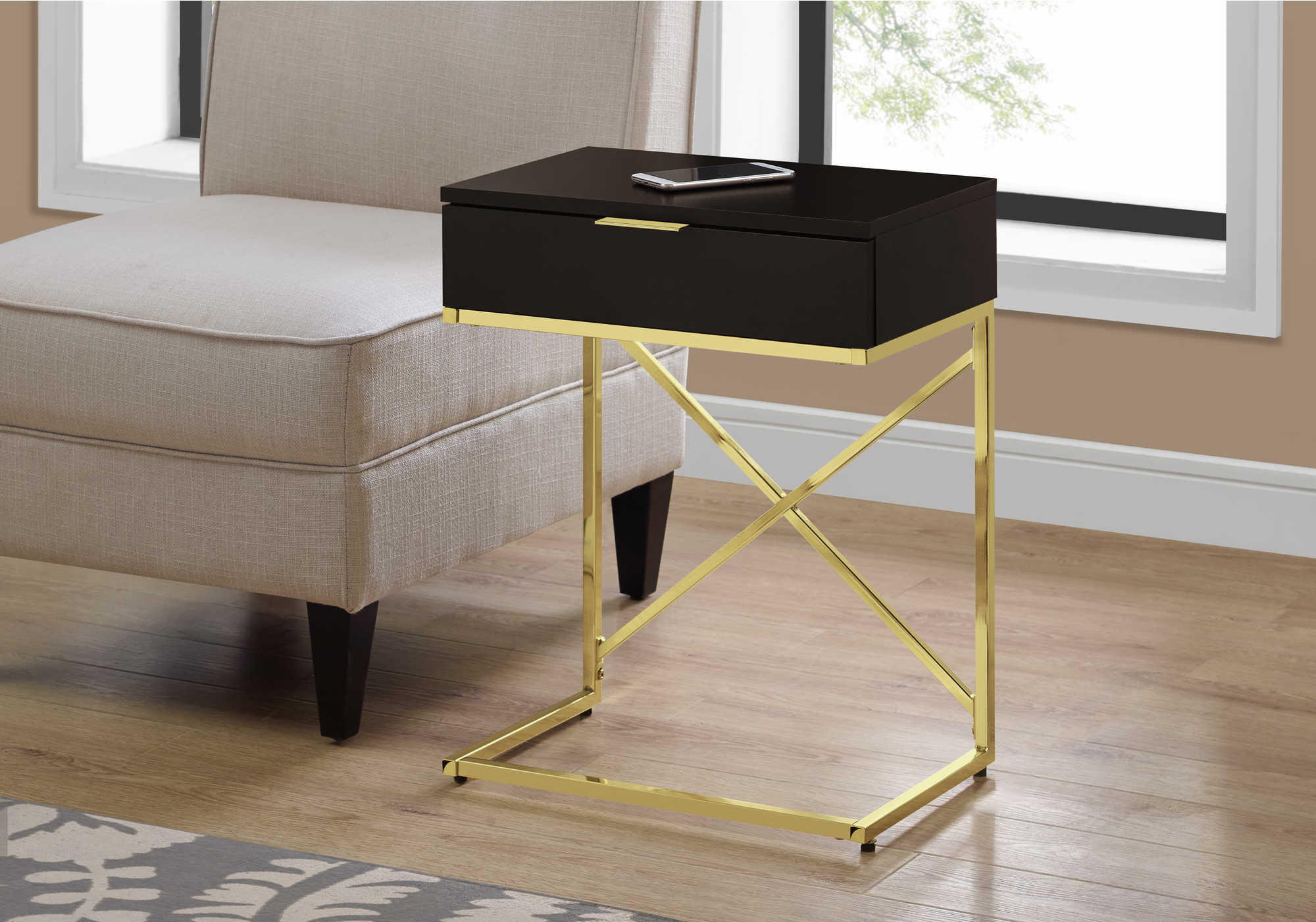 accent table - 24"h / espresso / gold metal i3476