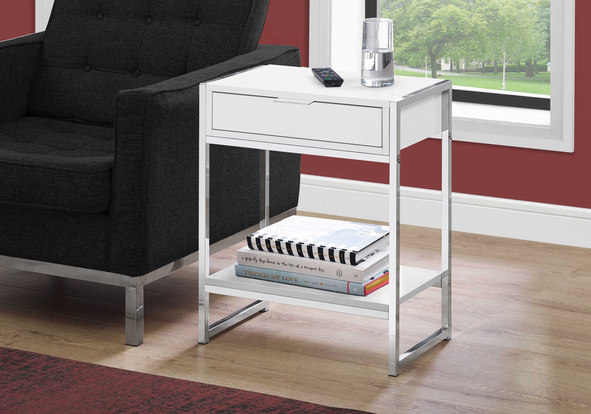 accent table - 24"h / glossy white / chrome metal  i3480