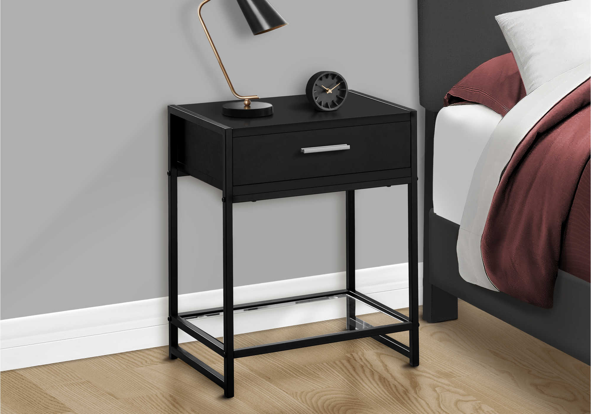 Image of nightstand - 22"h / black / black metal/ tempered glass  i 3502.