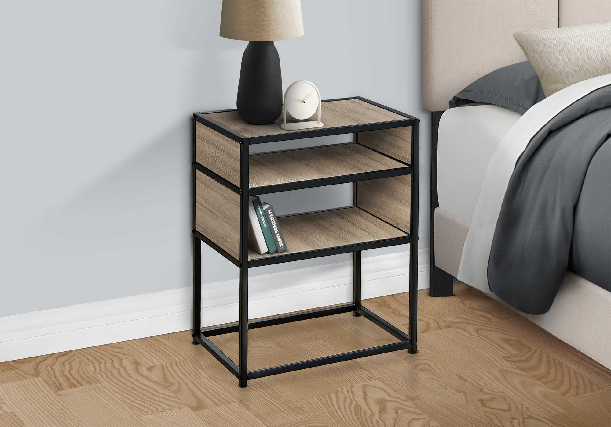 nightstand - 22"h / dark taupe / black metal i3507